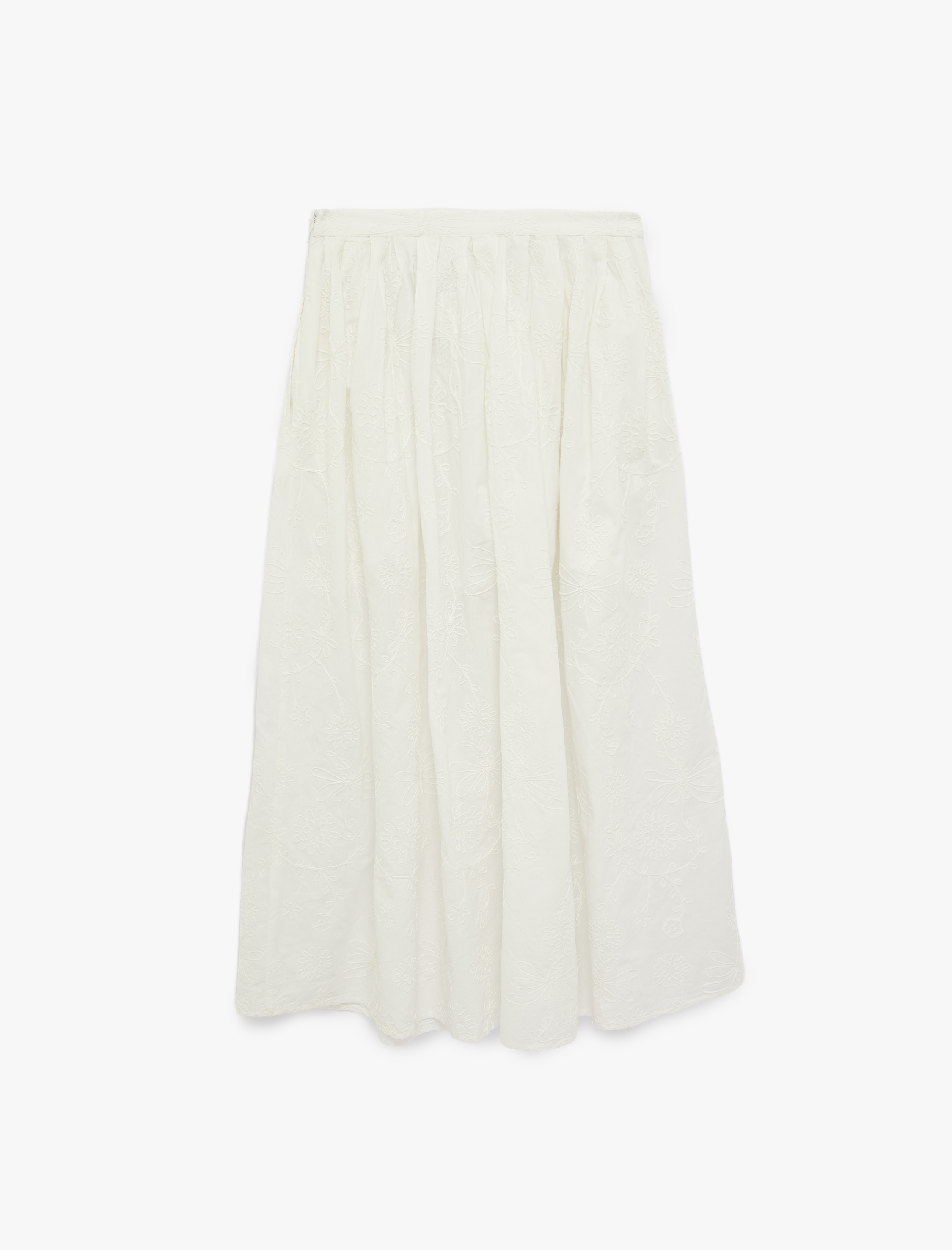   Pamuklu Cepli Pileli Floral Dokulu Nakış Detaylı Brodeli Midi Etek