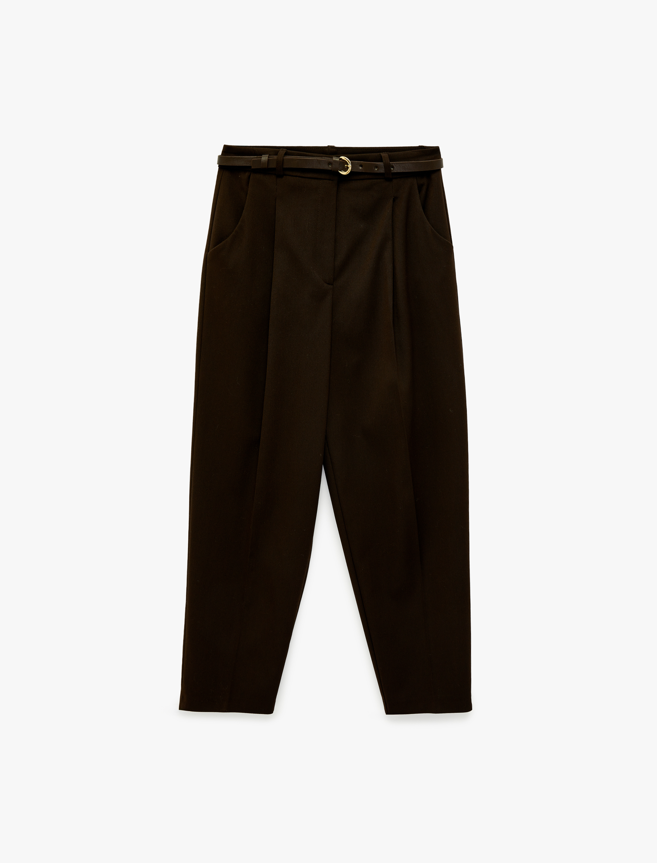   Yüksek Bel Rahat Kalıp Cepli Kemer Detaylı Cigarette Pantolon