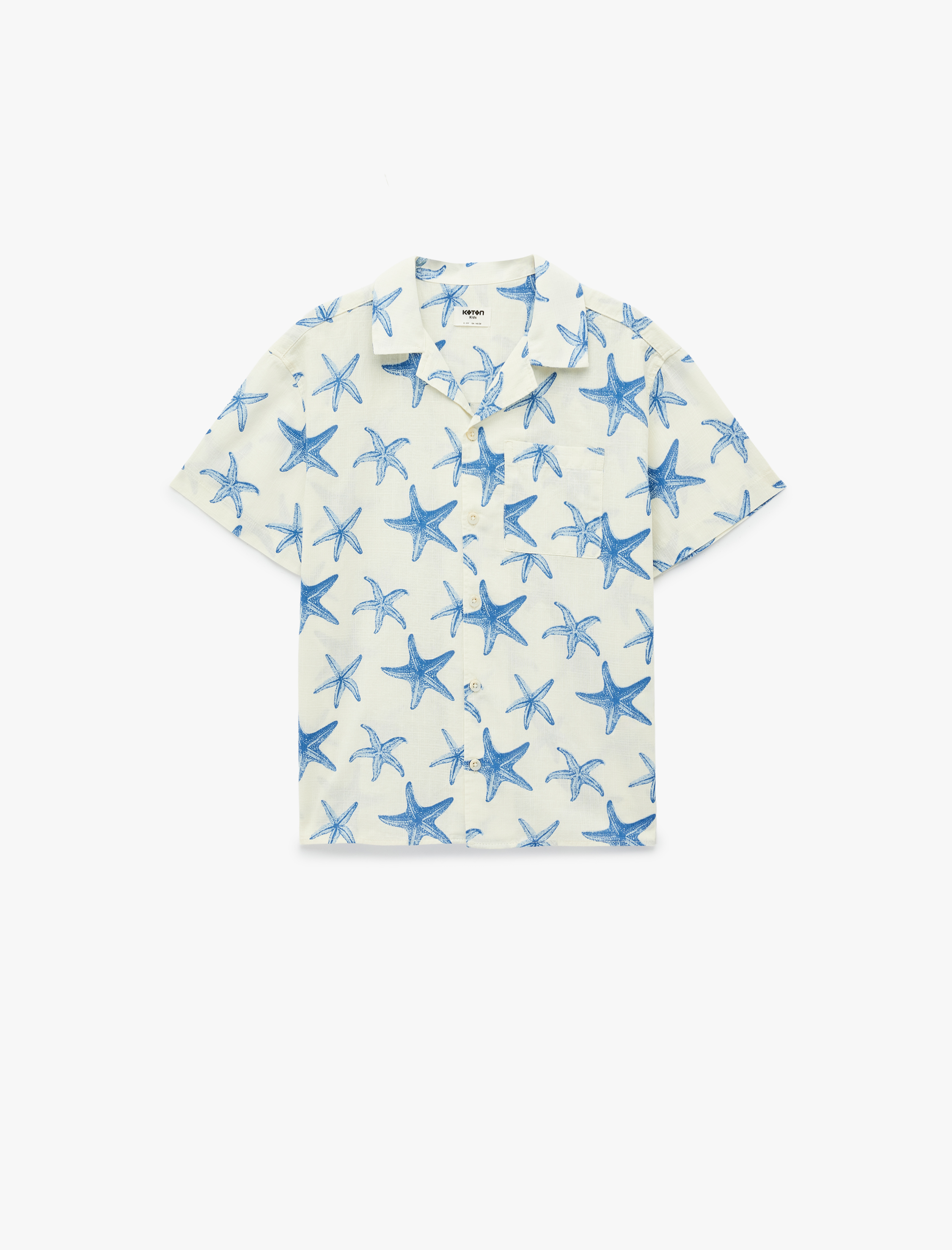  Erkek Çocuk Pamuklu Cepli Devrik Yaka Desenli Kısa Kollu Gömlek