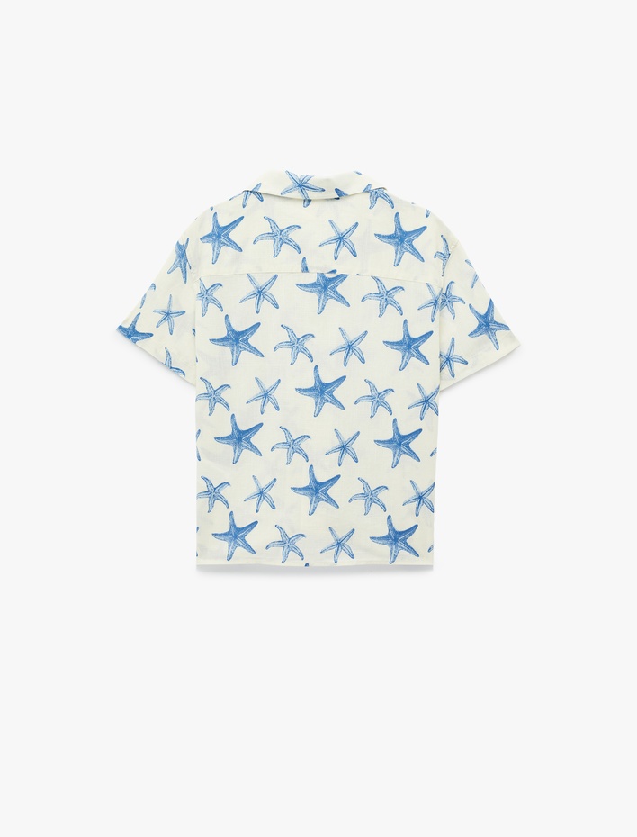 Erkek Çocuk Pamuklu Cepli Devrik Yaka Desenli Kısa Kollu Gömlek