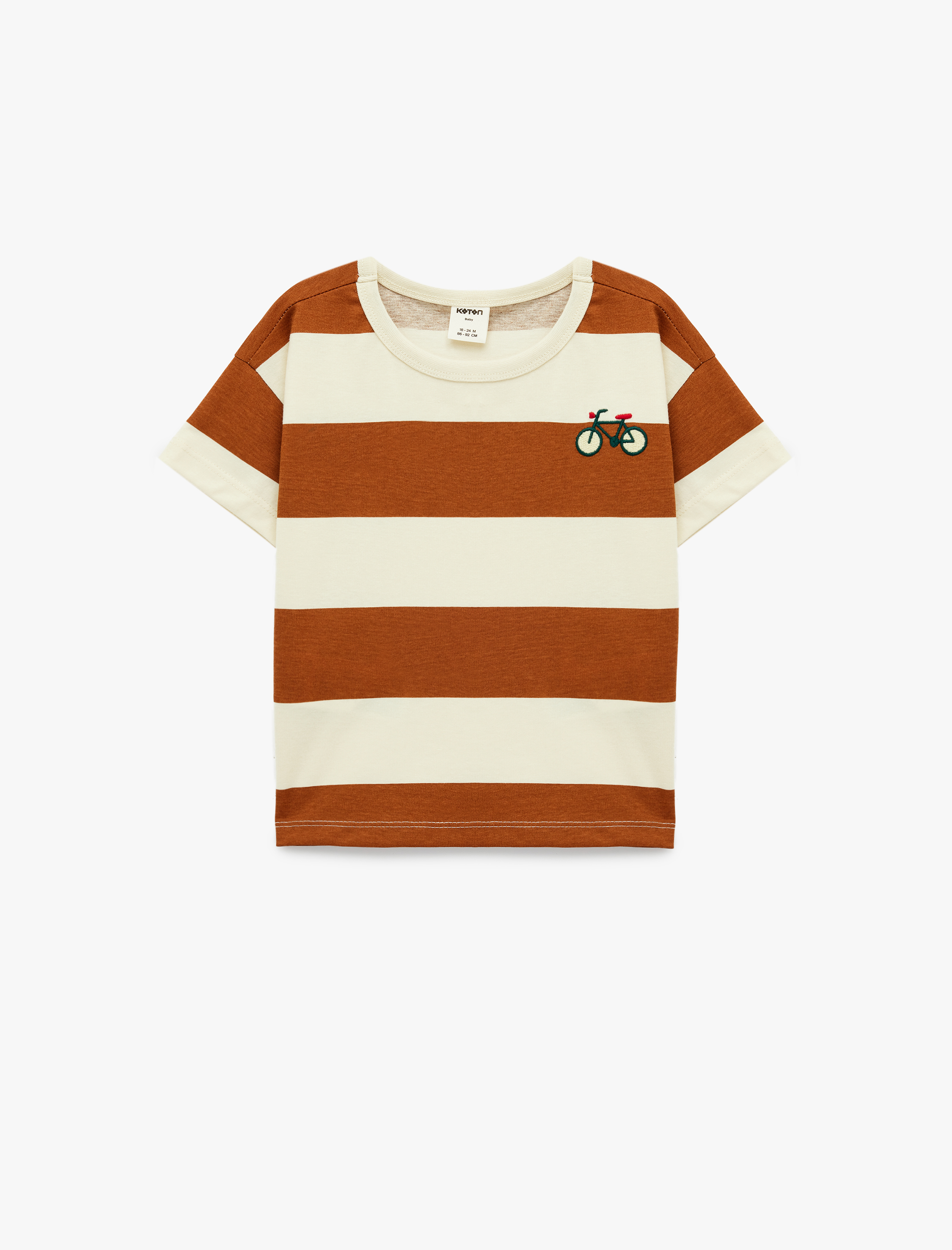  Erkek Bebek Bisiklet Baskılı Kısa Kollu Bisiklet Yaka Pamuklu Çizgili Tişört