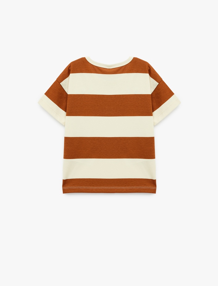 Erkek Bebek Bisiklet Baskılı Kısa Kollu Bisiklet Yaka Pamuklu Çizgili Tişört