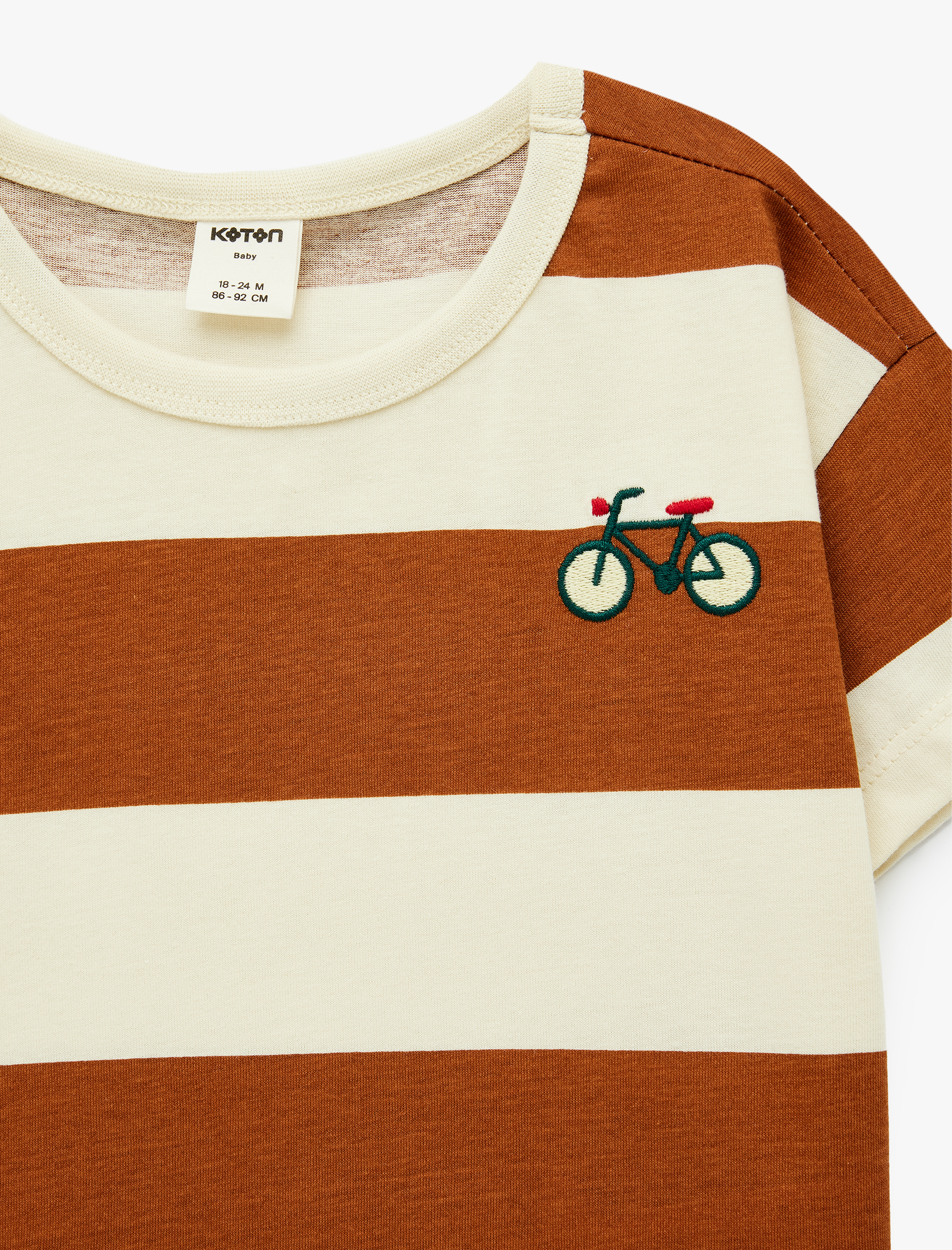  Erkek Bebek Bisiklet Baskılı Kısa Kollu Bisiklet Yaka Pamuklu Çizgili Tişört