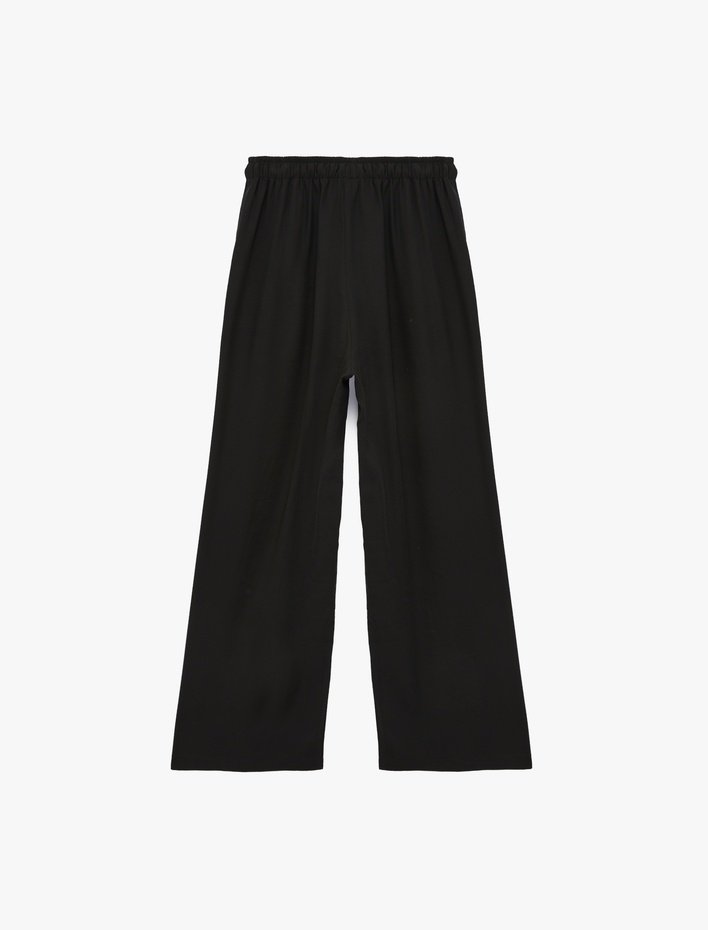  Rahat Kalıp Beli Bağcıklı Viskon Geniş Paça Pantolon