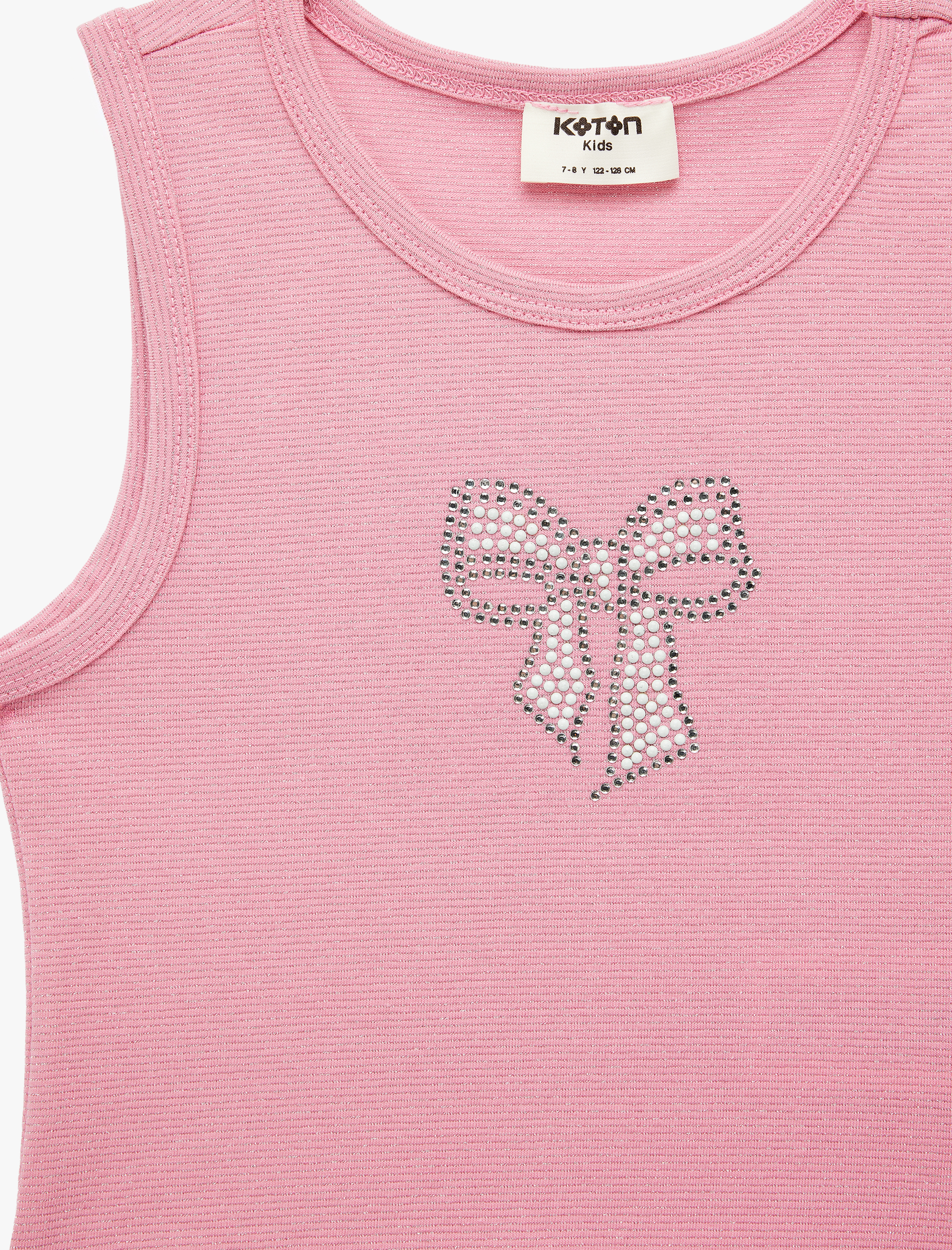  Kız Çocuk Fiyonk Baskılı Taş Detaylı Bisiklet Yaka Crop Atlet