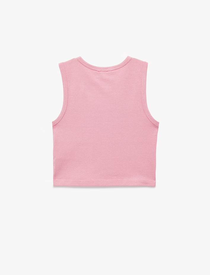 Kız Çocuk Fiyonk Baskılı Taş Detaylı Bisiklet Yaka Crop Atlet