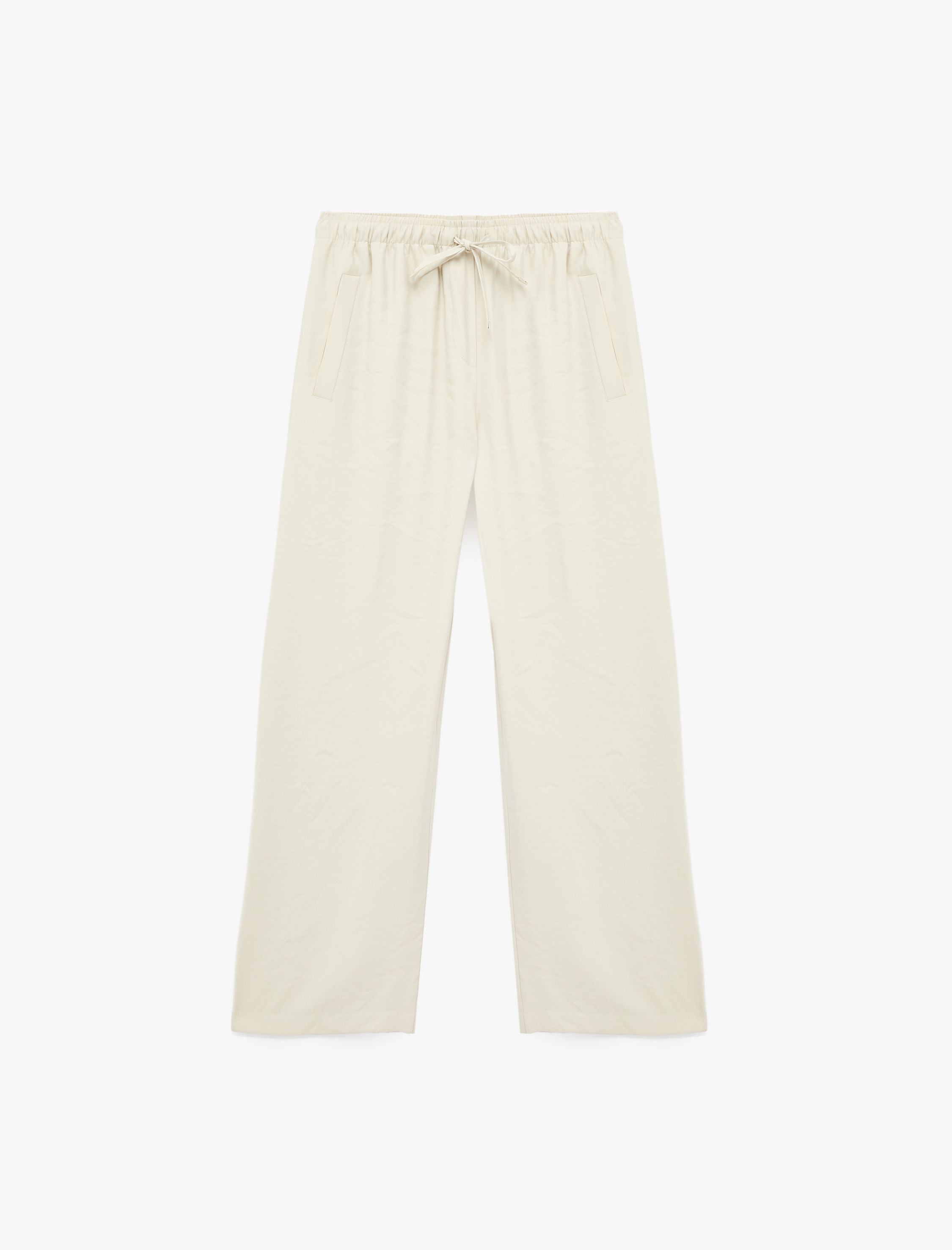   Rahat Kalıp Beli Bağcıklı Viskon Geniş Paça Pantolon