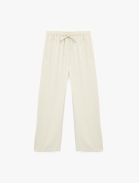 Rahat Kalıp Beli Bağcıklı Viskon Geniş Paça Pantolon