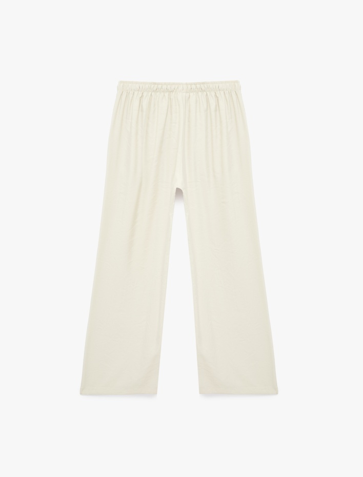  Rahat Kalıp Beli Bağcıklı Viskon Geniş Paça Pantolon