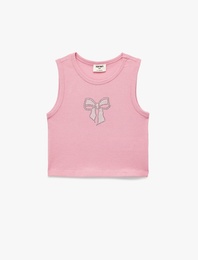 Fiyonk Baskılı Taş Detaylı Bisiklet Yaka Crop Atlet