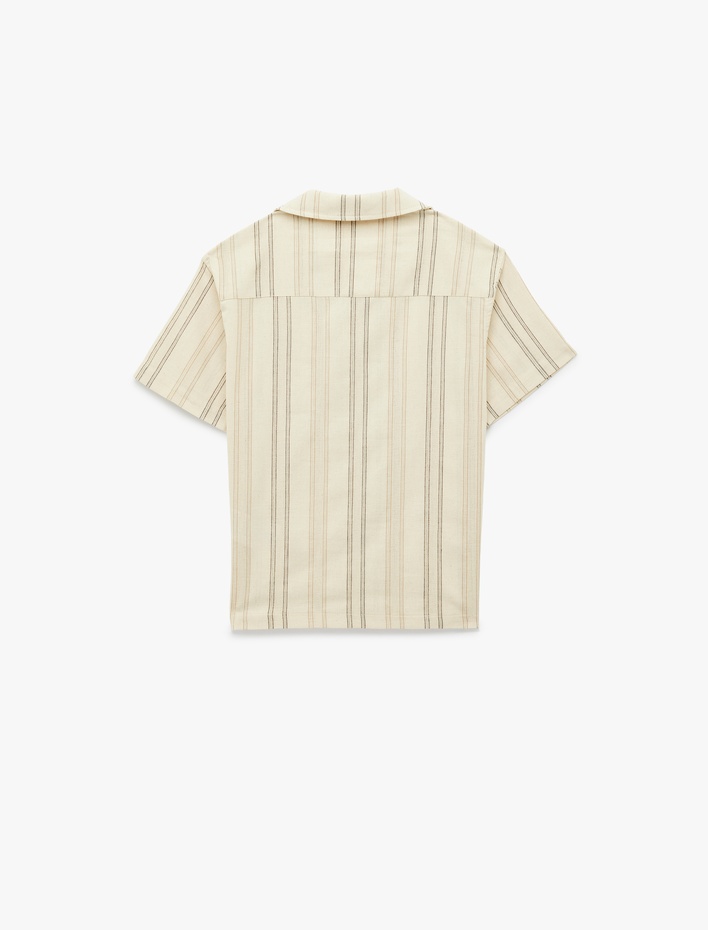 Erkek Çocuk Pamuklu Cepli Devrik Yaka Kısa Kollu Çizgili Gömlek