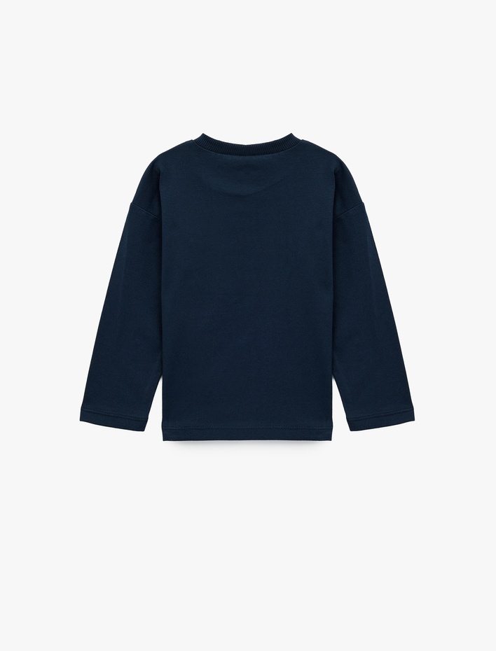 Erkek Bebek Araba Baskılı Pamuklu Bisiklet Yaka Uzun Kollu Tişört