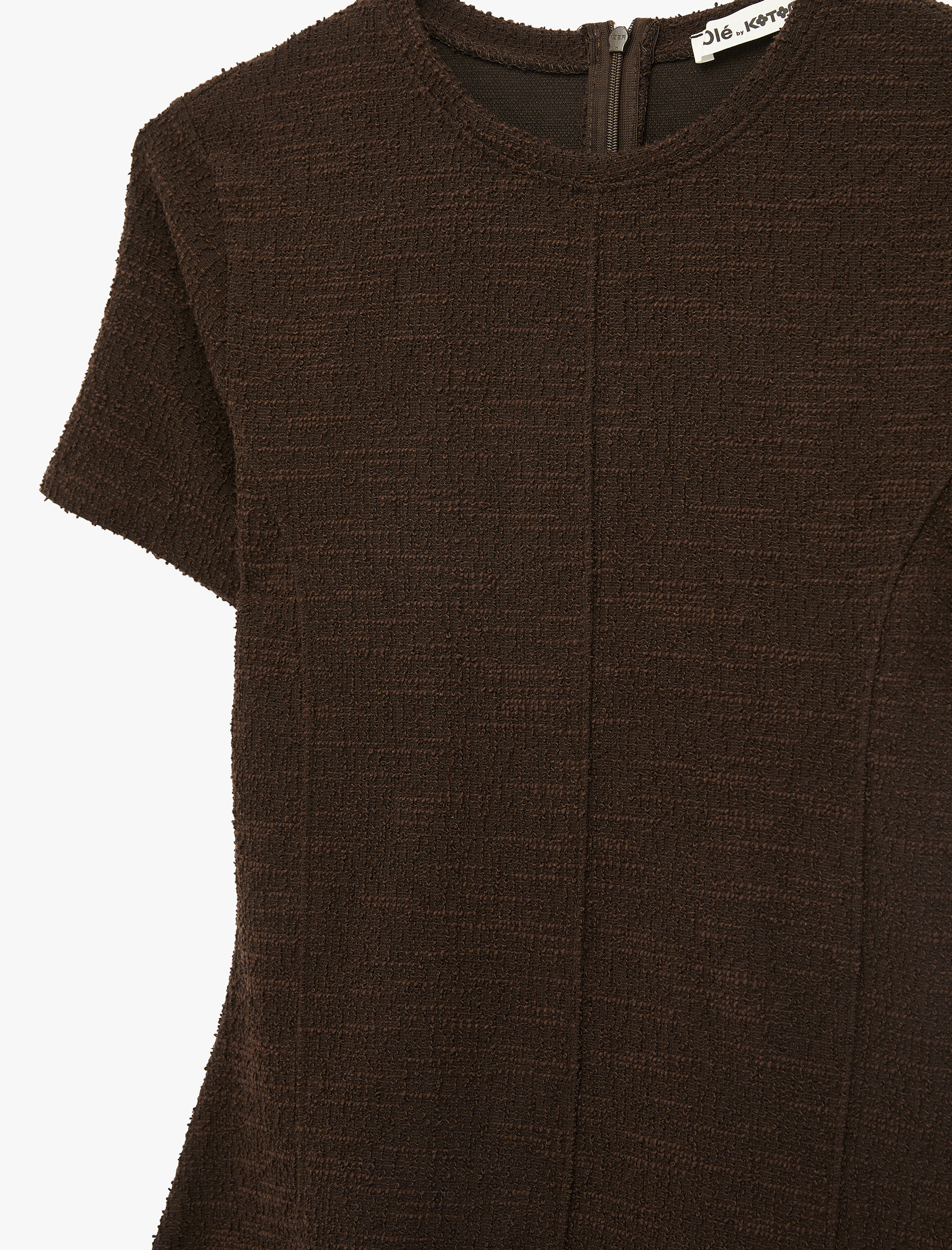   Viskon Karışımlı Volanlı Kısa Kollu Bisiklet Yaka Tüvit Mini Elbise