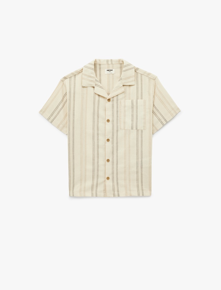 Erkek Çocuk Pamuklu Cepli Devrik Yaka Kısa Kollu Çizgili Gömlek