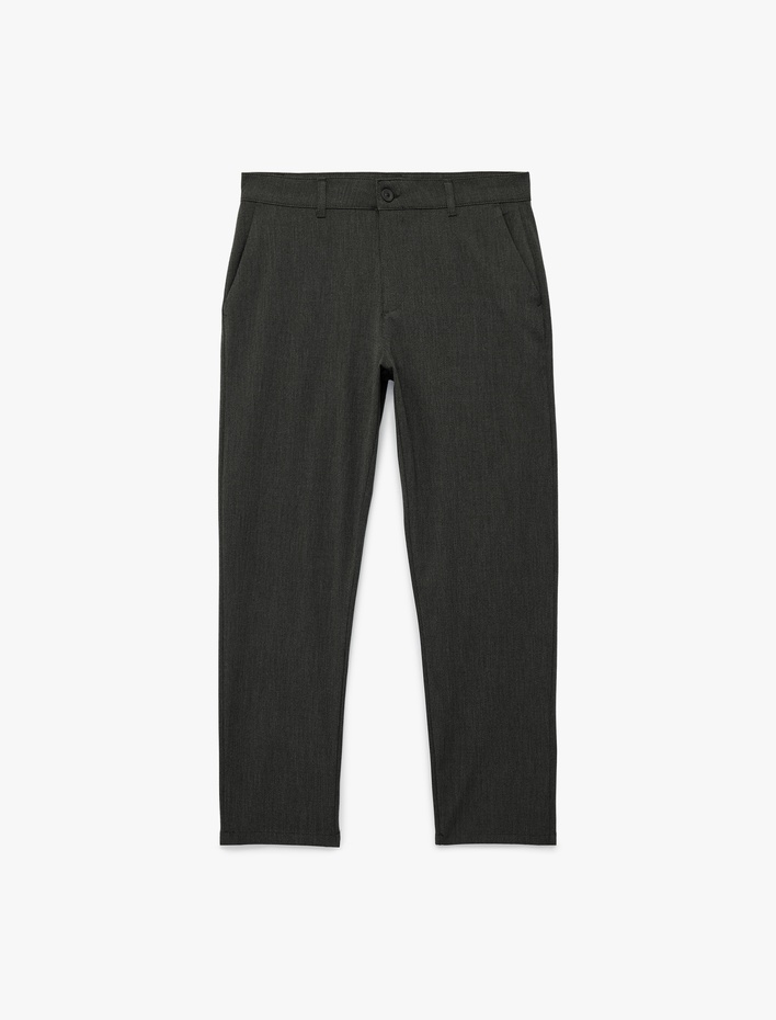  Regular Fit Düğmeli Cepli Viskon Karışımlı Kumaş Pantolon