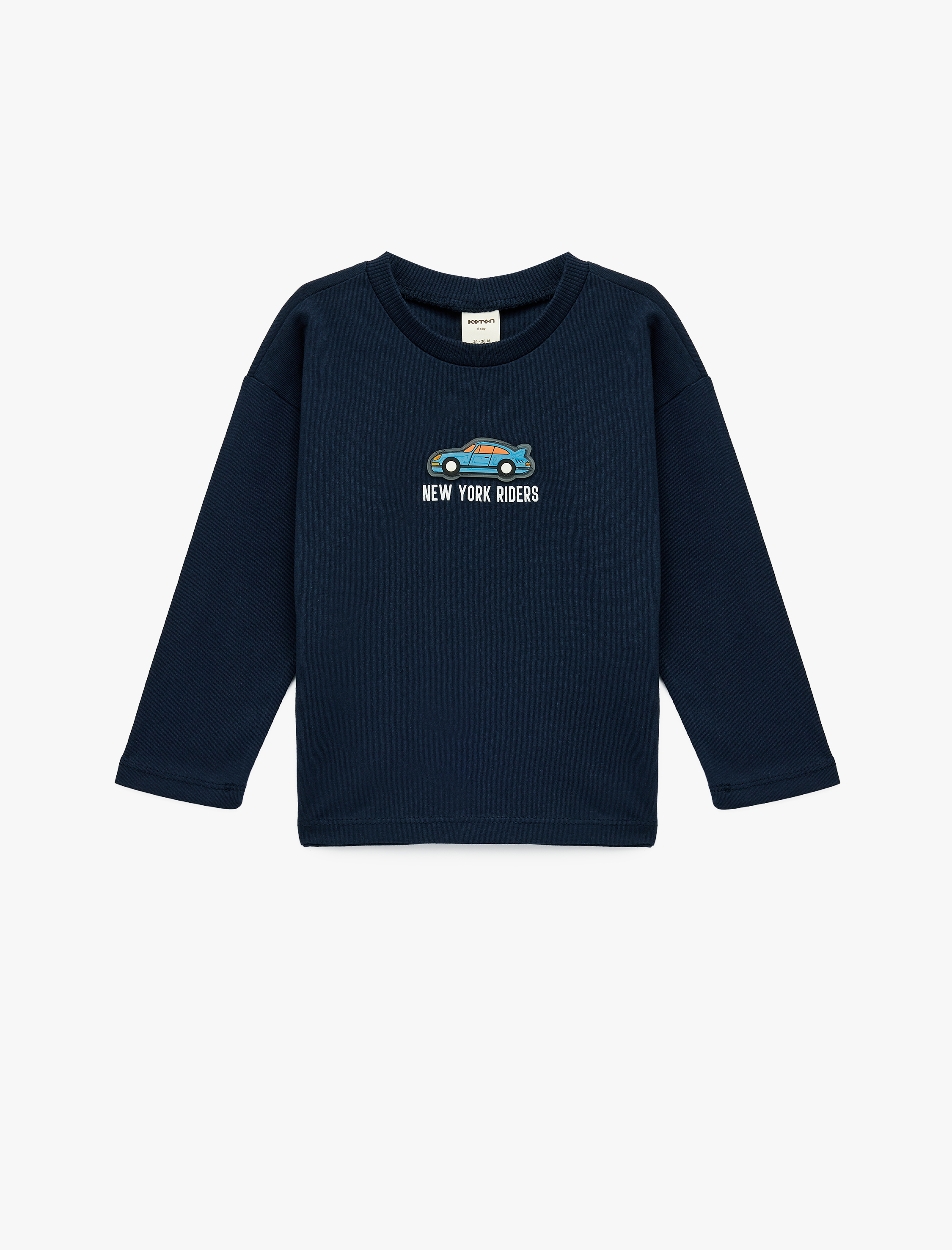  Erkek Bebek Araba Baskılı Pamuklu Bisiklet Yaka Uzun Kollu Tişört