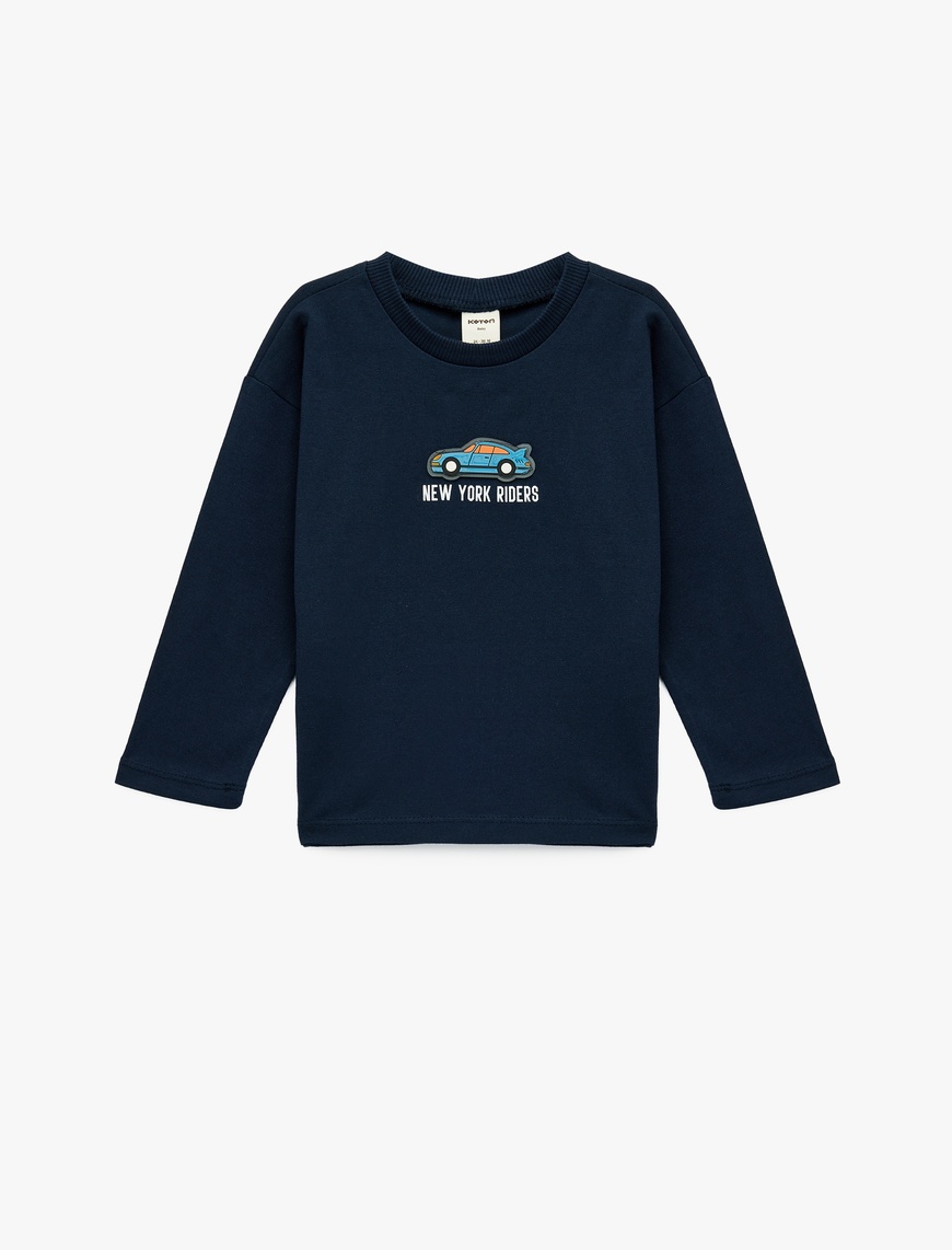 Koton Erkek Bebek Araba Baskılı Pamuklu Bisiklet Yaka Uzun Kollu T-Shirt
