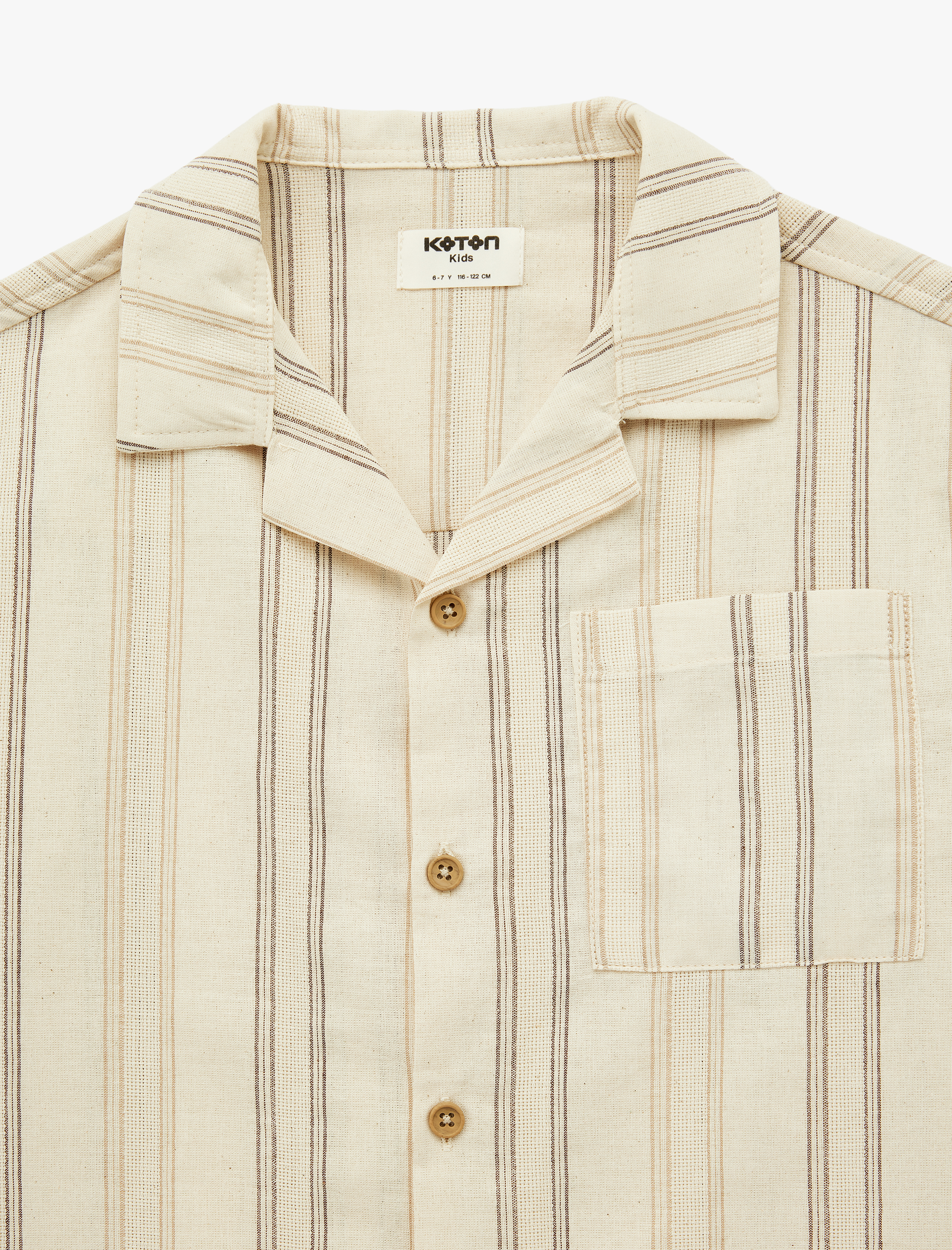  Erkek Çocuk Pamuklu Cepli Devrik Yaka Kısa Kollu Çizgili Gömlek