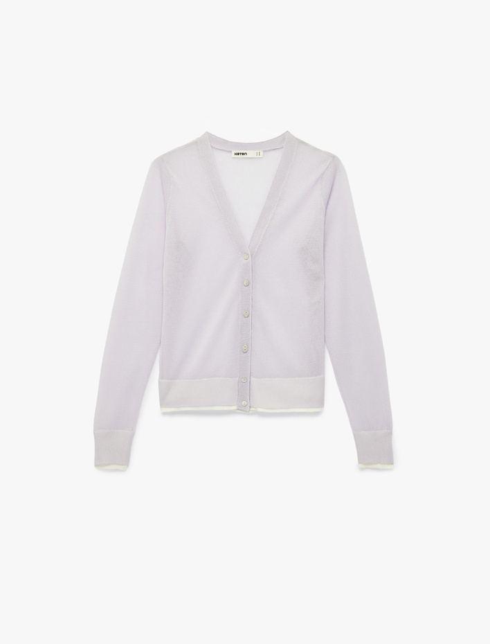  Uzun Kollu Düğmeli V Yaka Triko Hırka