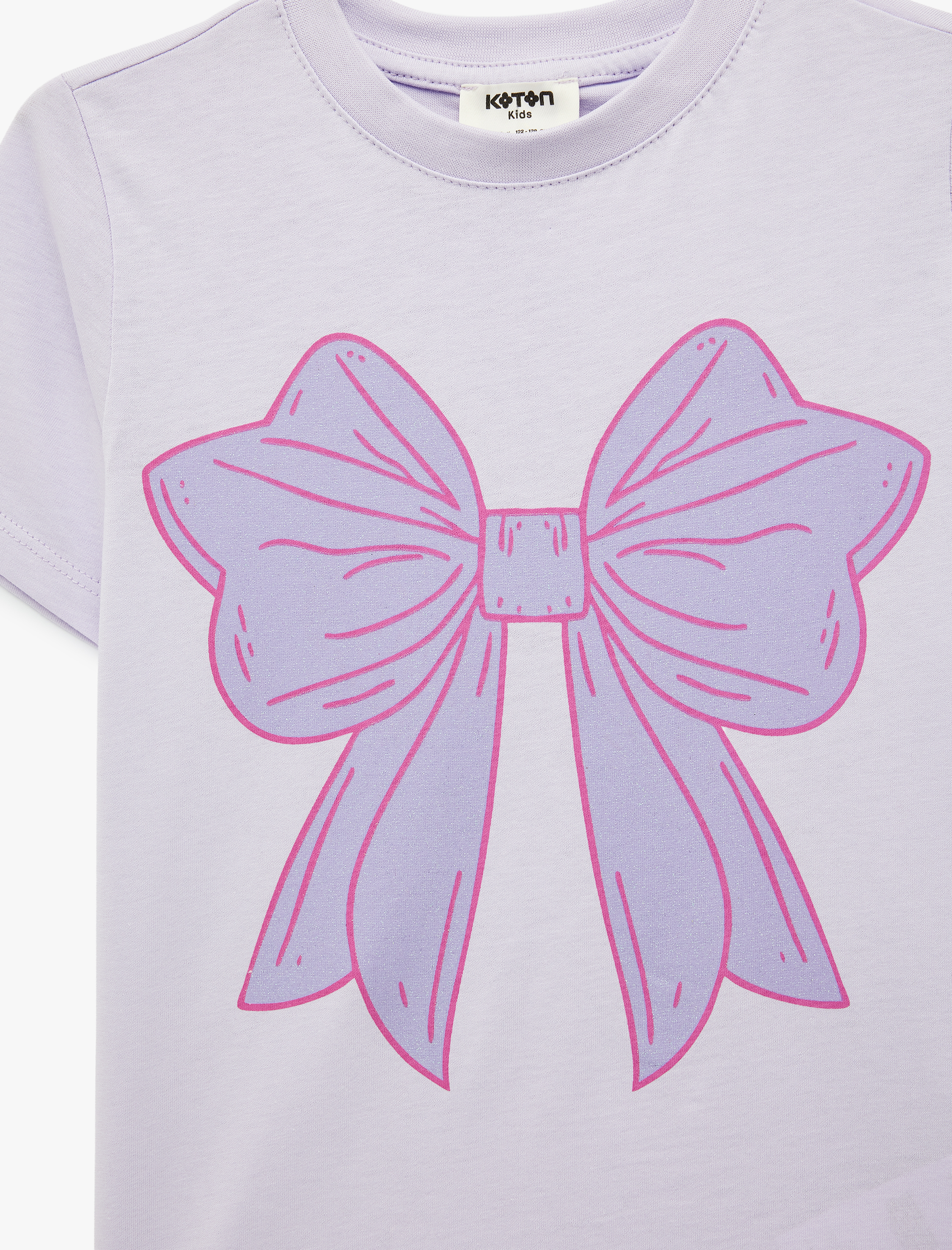  Kız Çocuk Fiyonk Baskılı Kısa Kollu Bisiklet Yaka Pamuklu Tişört