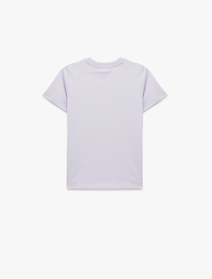 Kız Çocuk Fiyonk Baskılı Kısa Kollu Bisiklet Yaka Pamuklu Tişört