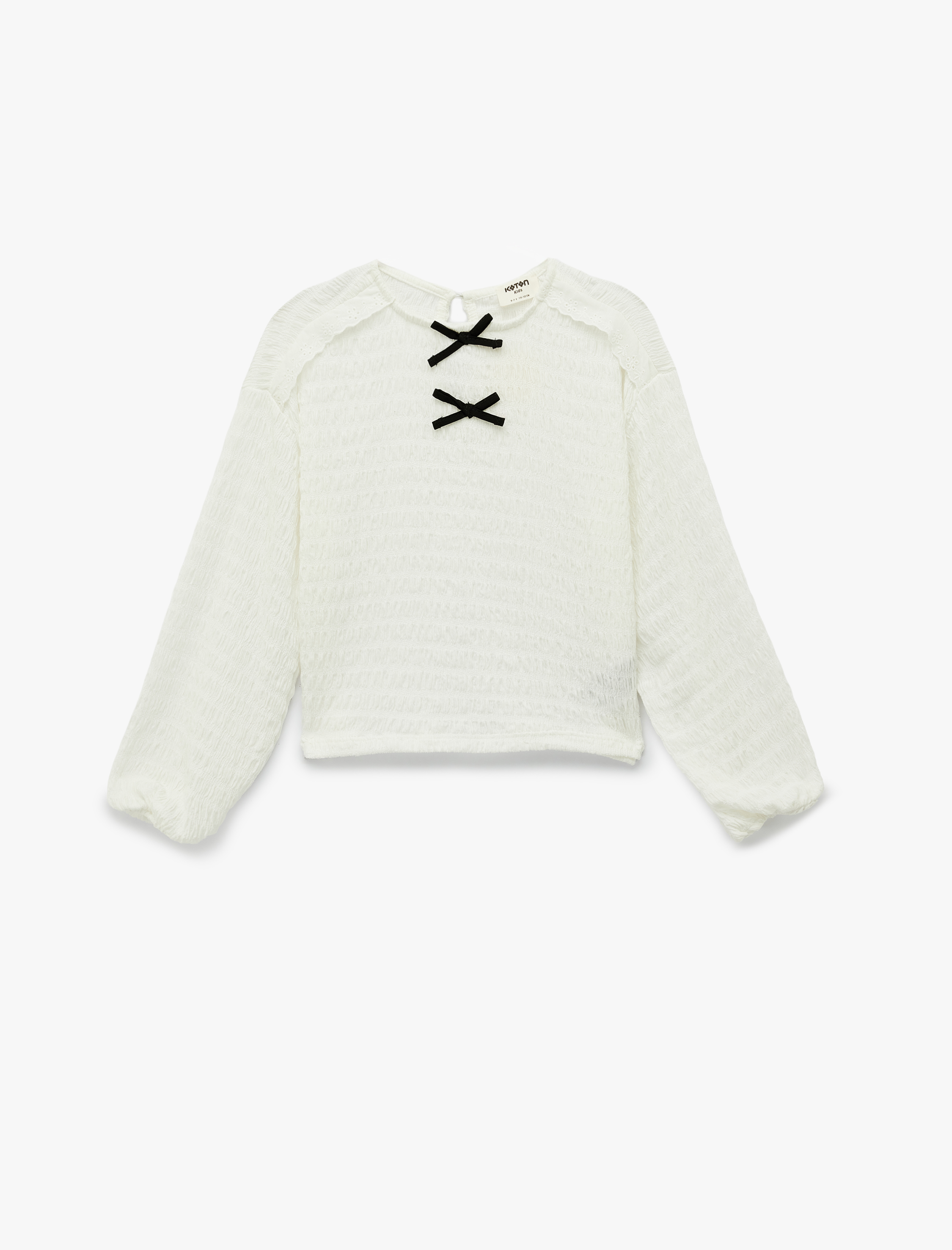  Kız Çocuk Fiyonklu Uzun Kollu Bisiklet Yaka Bluz