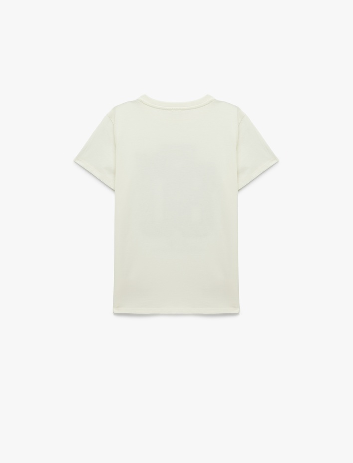 Kız Çocuk Baskılı Kısa Kollu Bisiklet Yaka Pamuklu Tişört