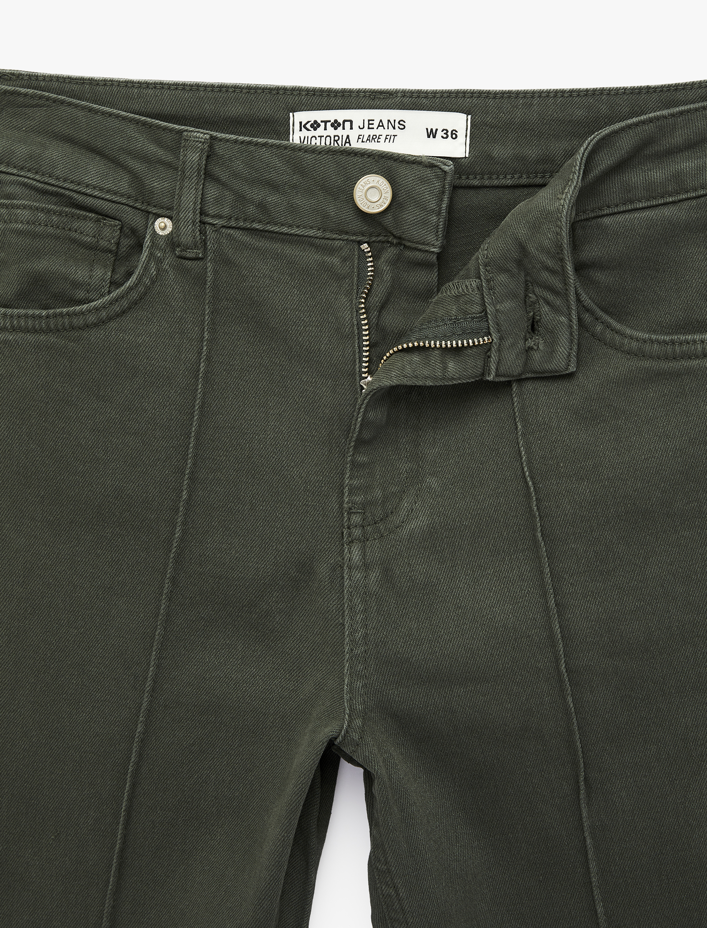   Pamuklu Cepli Düğmeli Dar Kesim İspanyol Paça Denim Pantolon - Flare Jeans