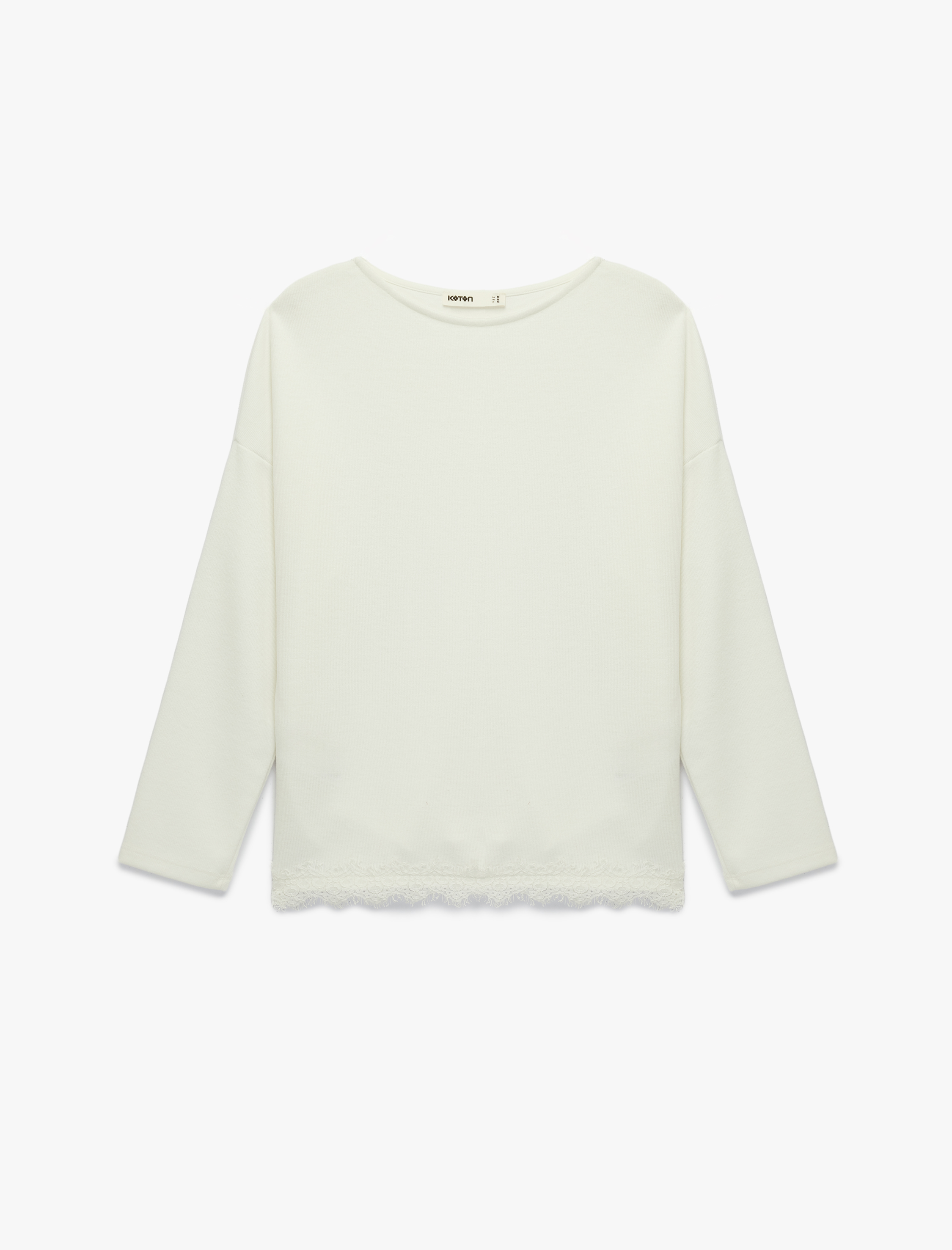   Uzun Kollu Bisiklet Yaka Dantel Detaylı Sweatshirt