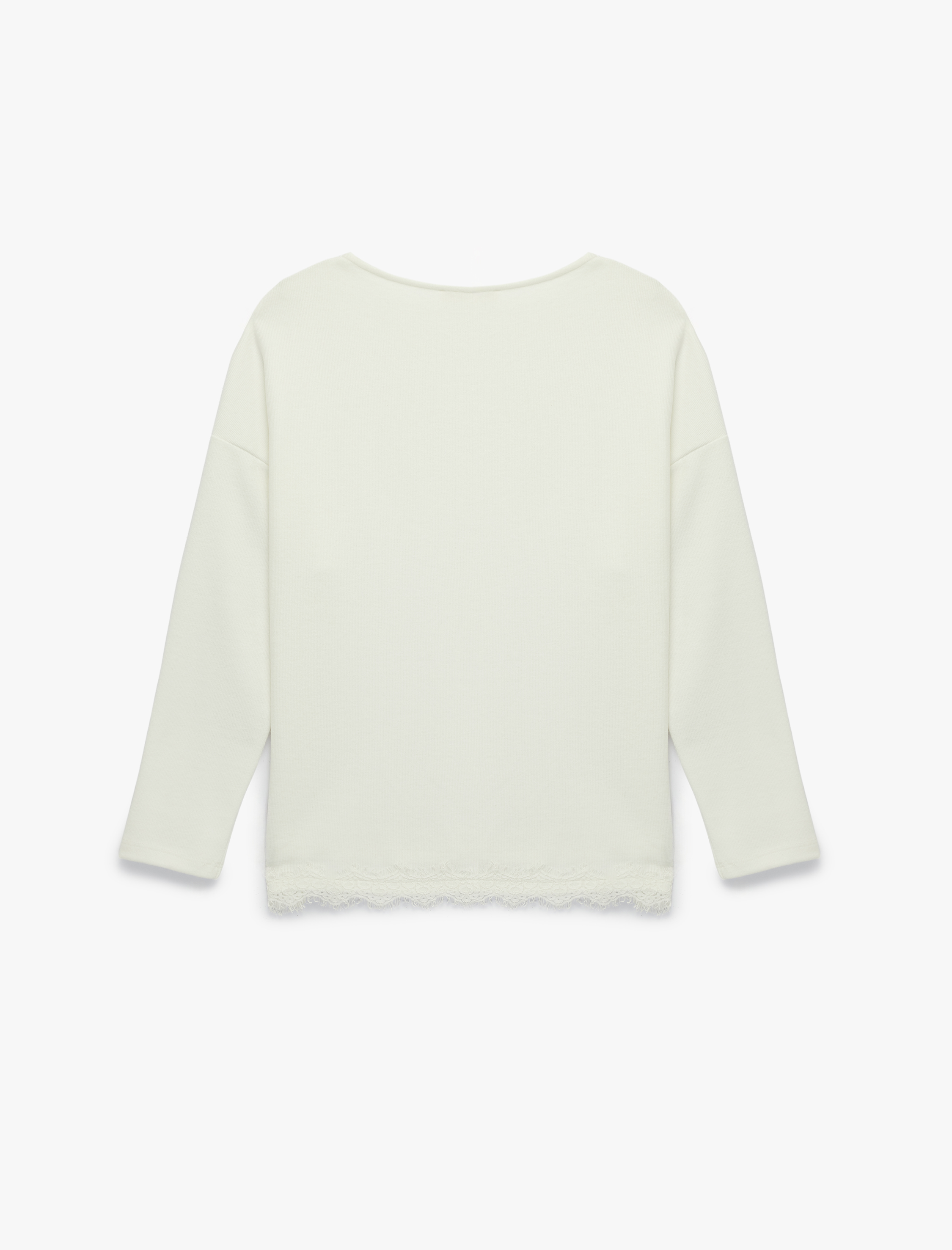   Uzun Kollu Bisiklet Yaka Dantel Detaylı Sweatshirt