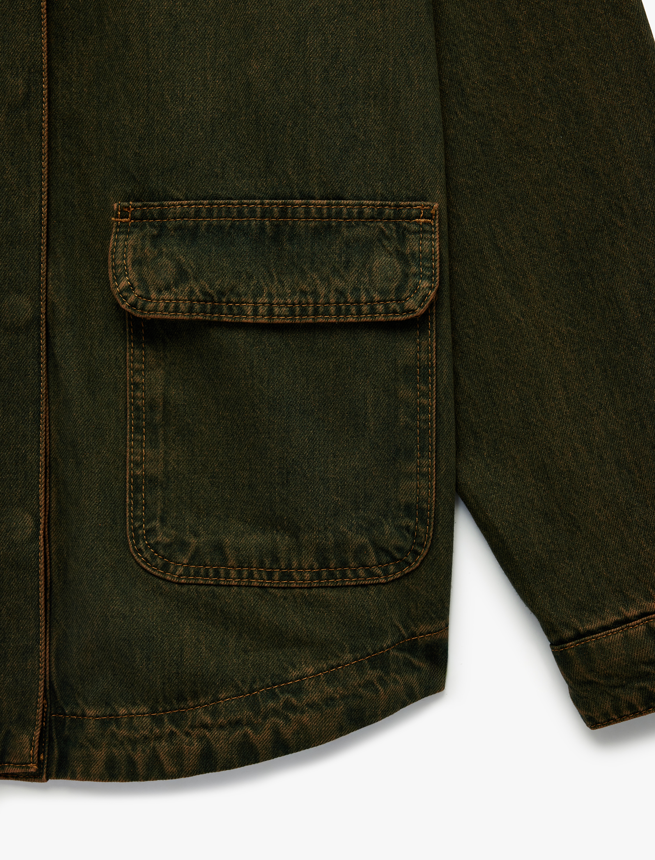   Yıkamalı Klasik Yaka Cep Detaylı Düğmeli Oversize Denim Ceket