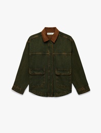 Yıkamalı Klasik Yaka Cep Detaylı Düğmeli Oversize Denim Ceket