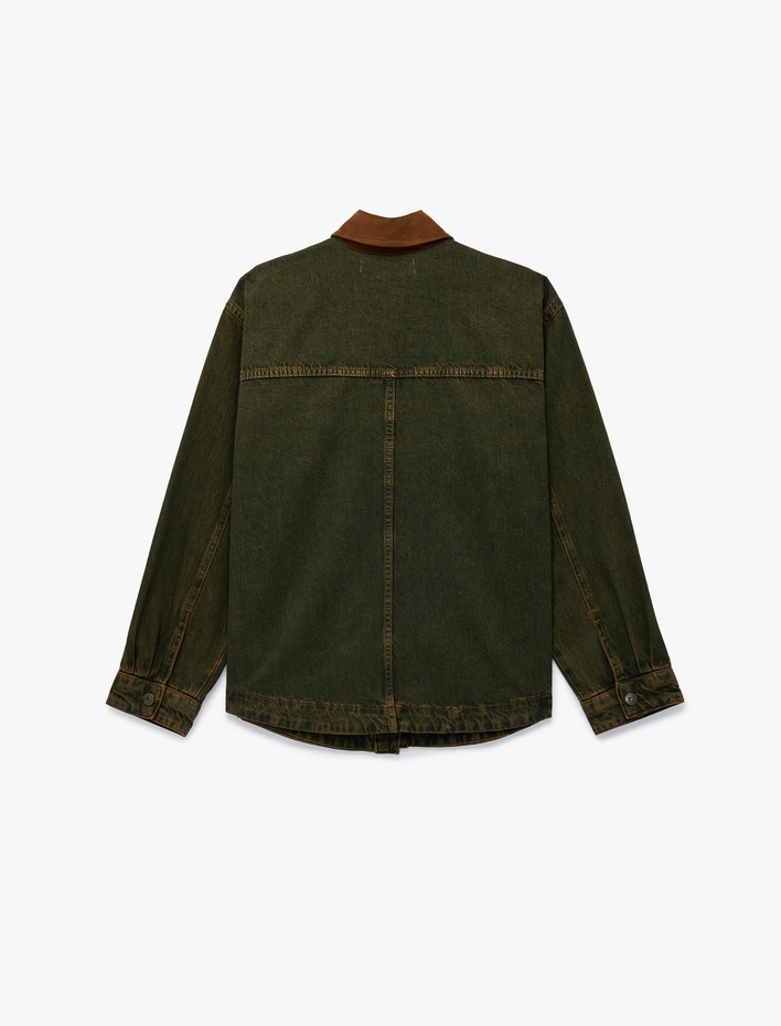  Yıkamalı Klasik Yaka Cep Detaylı Düğmeli Oversize Denim Ceket