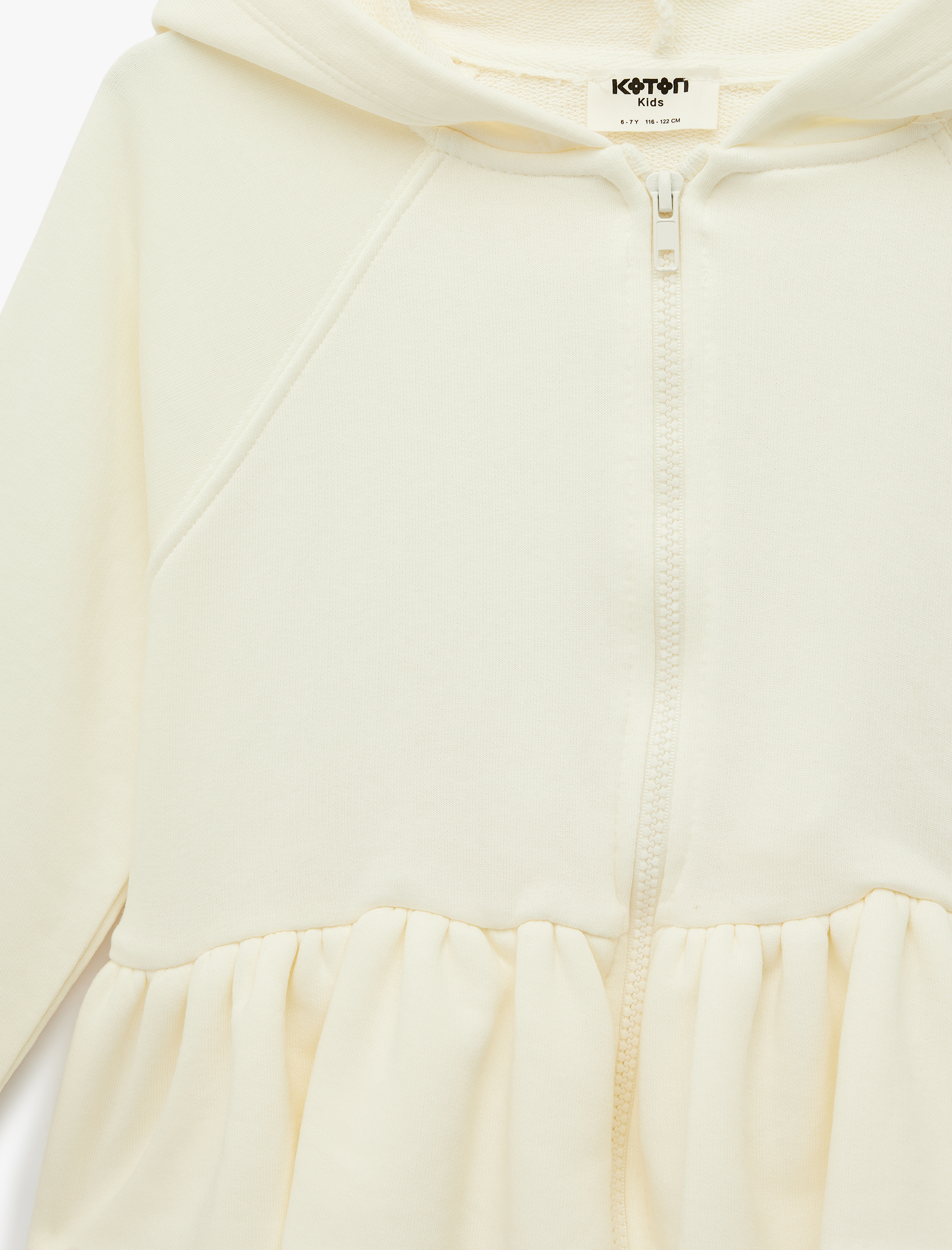  Kız Çocuk Fırfır Detaylı Uzun Kollu Fermuarlı Kapşonlu Sweatshirt