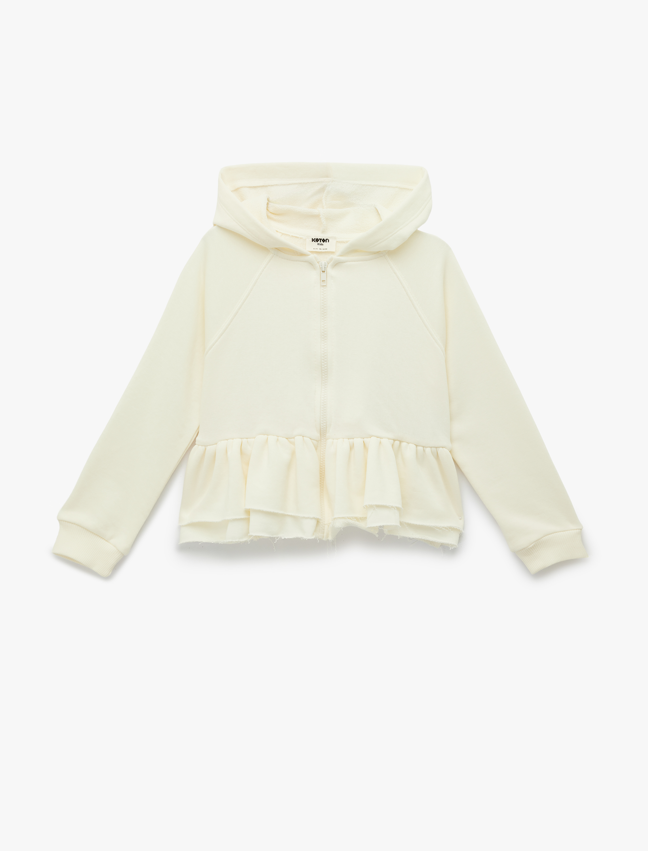  Kız Çocuk Fırfır Detaylı Uzun Kollu Fermuarlı Kapşonlu Sweatshirt