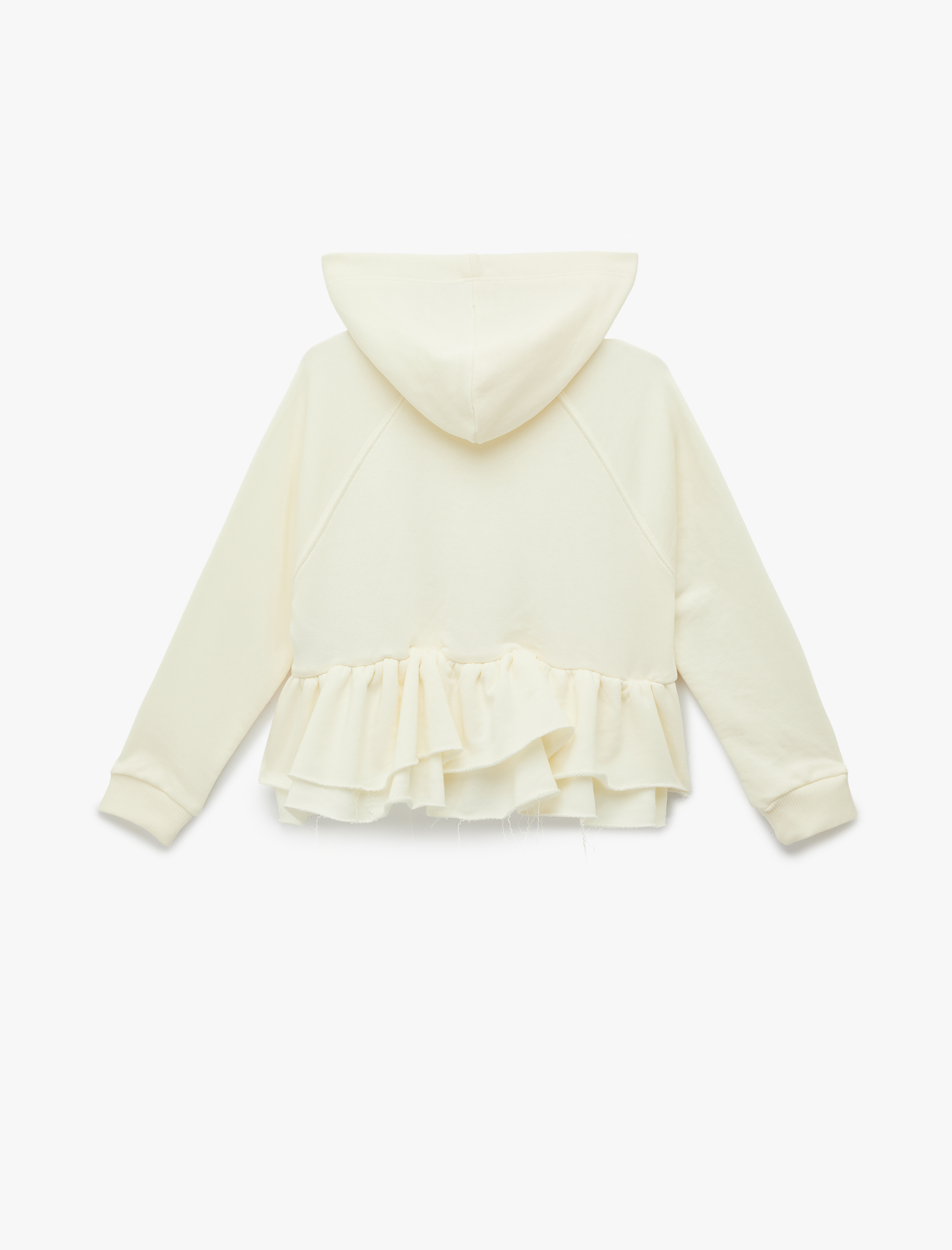  Kız Çocuk Fırfır Detaylı Uzun Kollu Fermuarlı Kapşonlu Sweatshirt