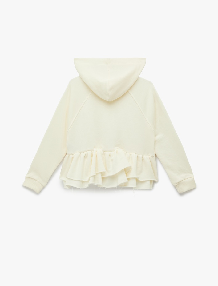 Kız Çocuk Fırfır Detaylı Uzun Kollu Fermuarlı Kapşonlu Sweatshirt