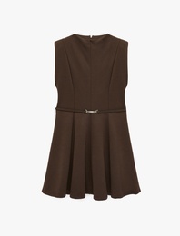 Kemer Detaylı Bisiklet Yaka Kolsuz Mini Kloş Elbise