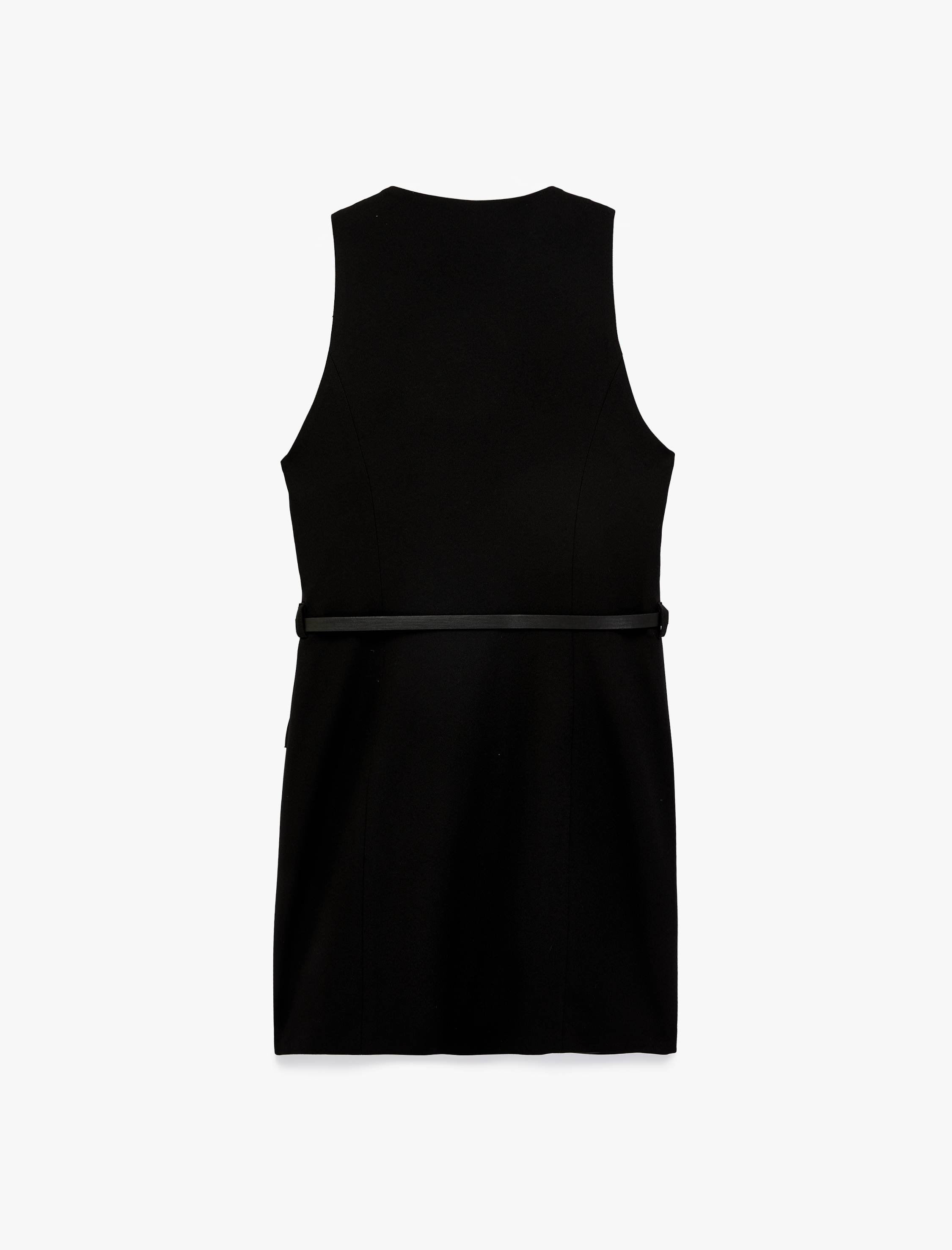   Kolsuz V Yaka Kemer Detaylı Mini Elbise