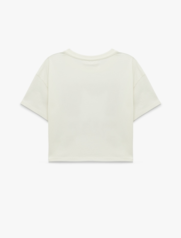 Kız Çocuk Kısa Kollu Bisiklet Yaka Pamuklu Baskılı Tişört