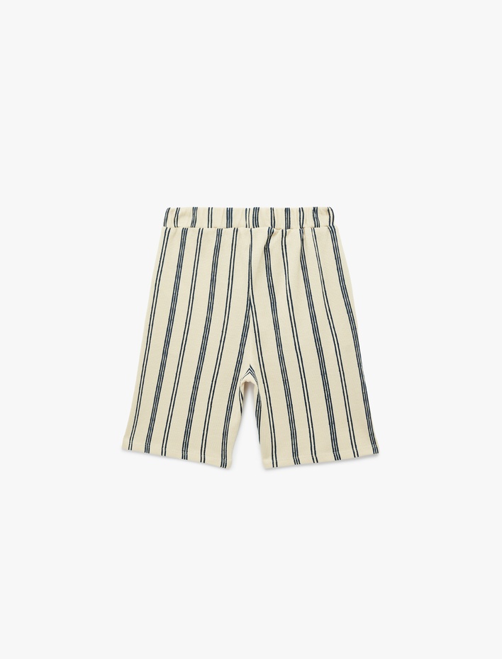 Erkek Çocuk Beli Bağcıklı Pamuklu Dokulu Çizgili  Şort