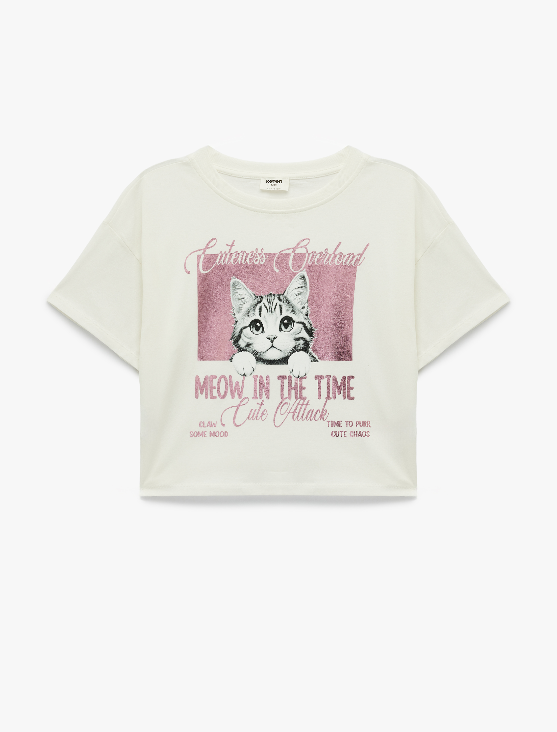  Kız Çocuk Kısa Kollu Bisiklet Yaka Pamuklu Baskılı Tişört