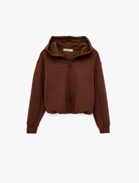 Modal Karışımlı Kapüşonlu Oversize Fermuarlı Sweatshirt