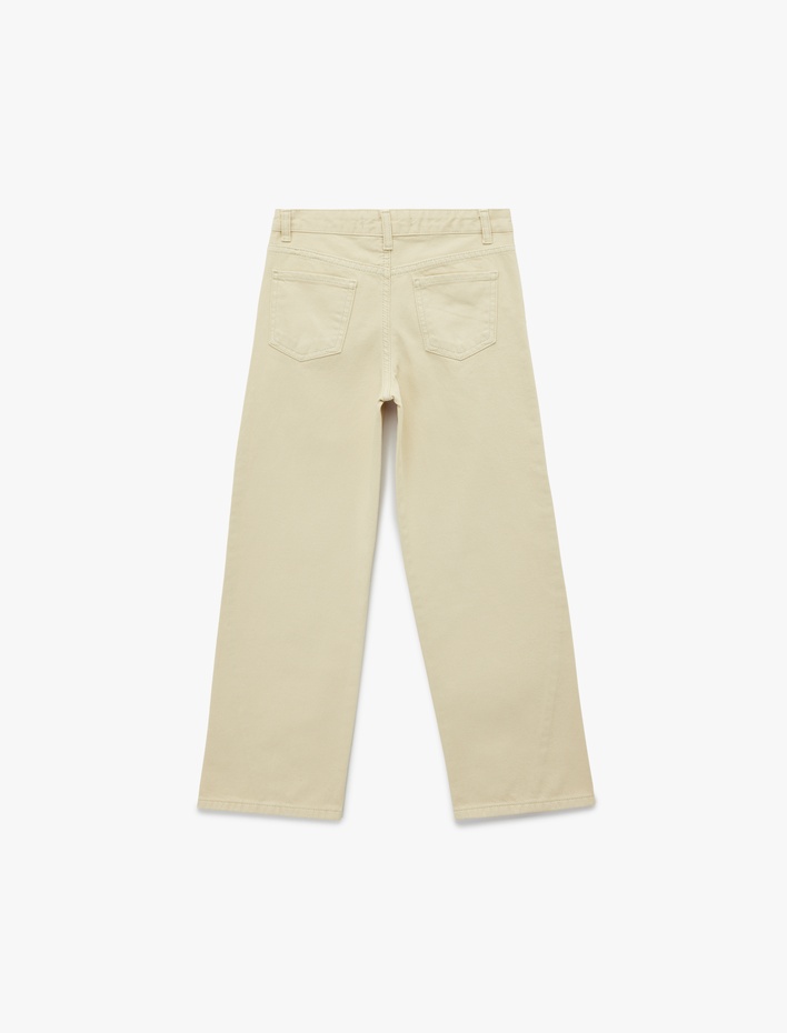 Kız Çocuk Pamuklu Cep Detaylı Geniş Paça Pantolon