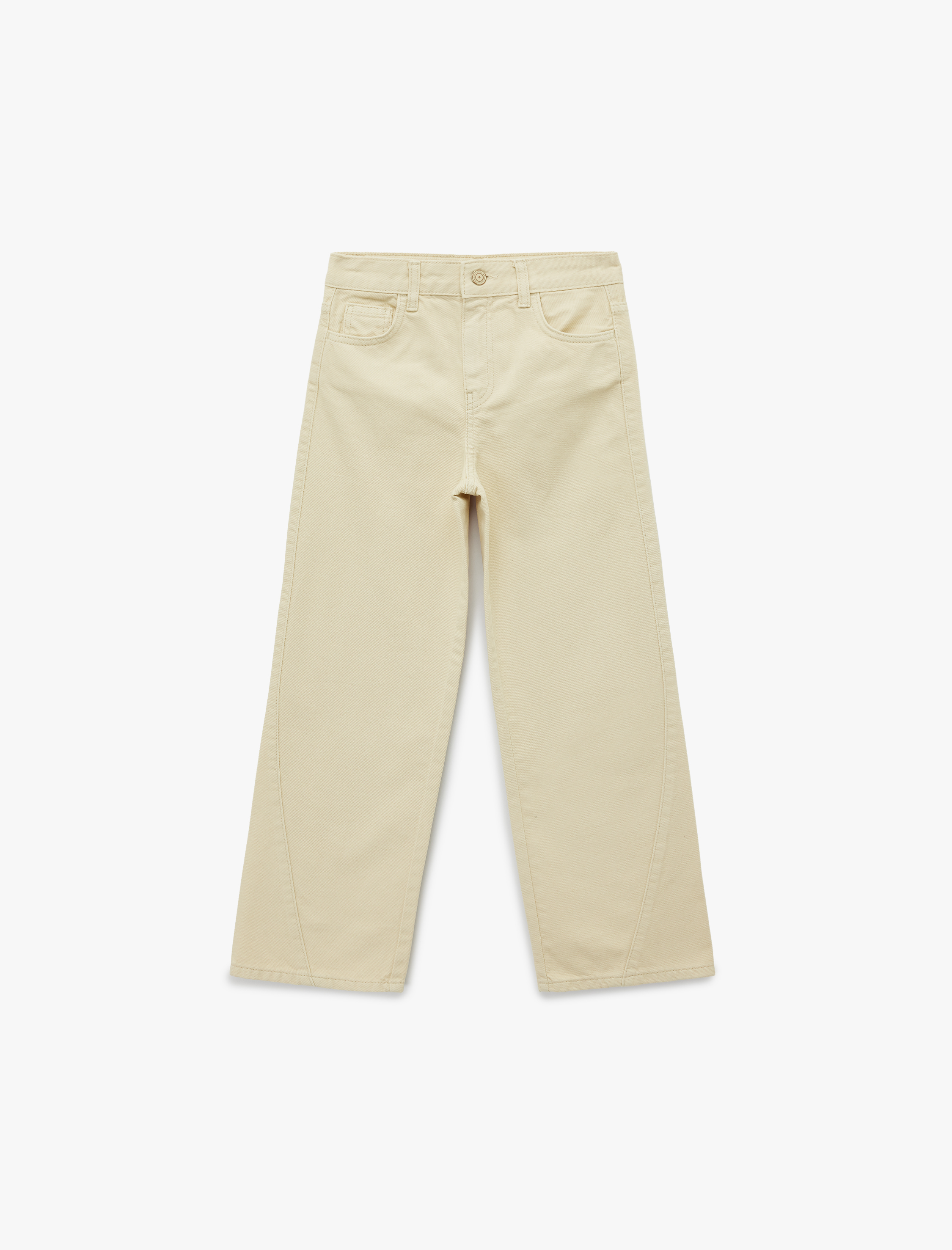  Kız Çocuk Pamuklu Cep Detaylı Geniş Paça Pantolon