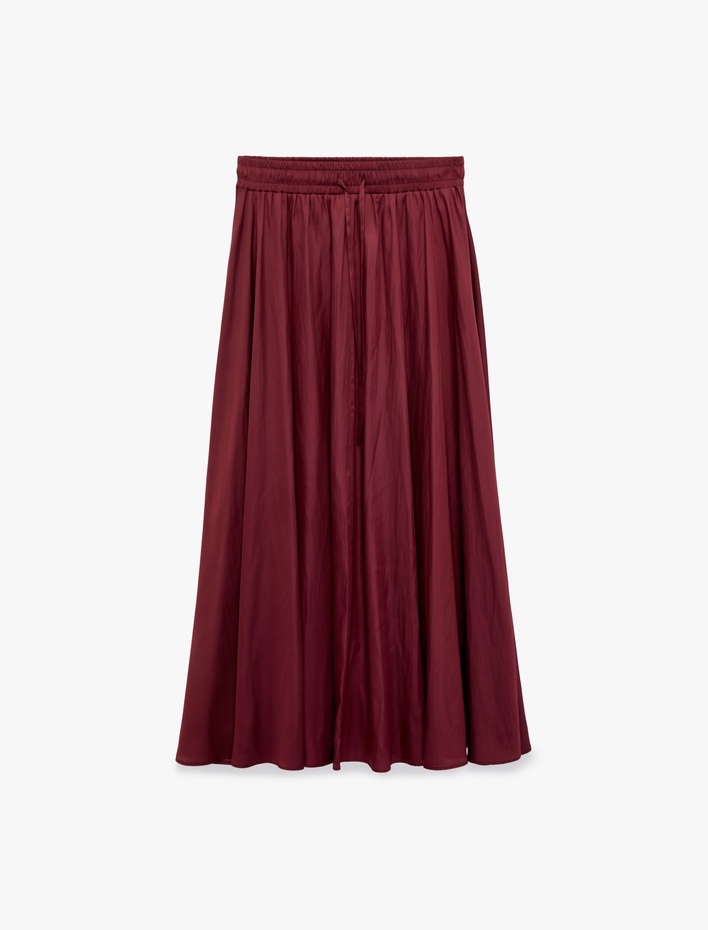  Beli Bağcıklı Kloş Uzun Saten Etek