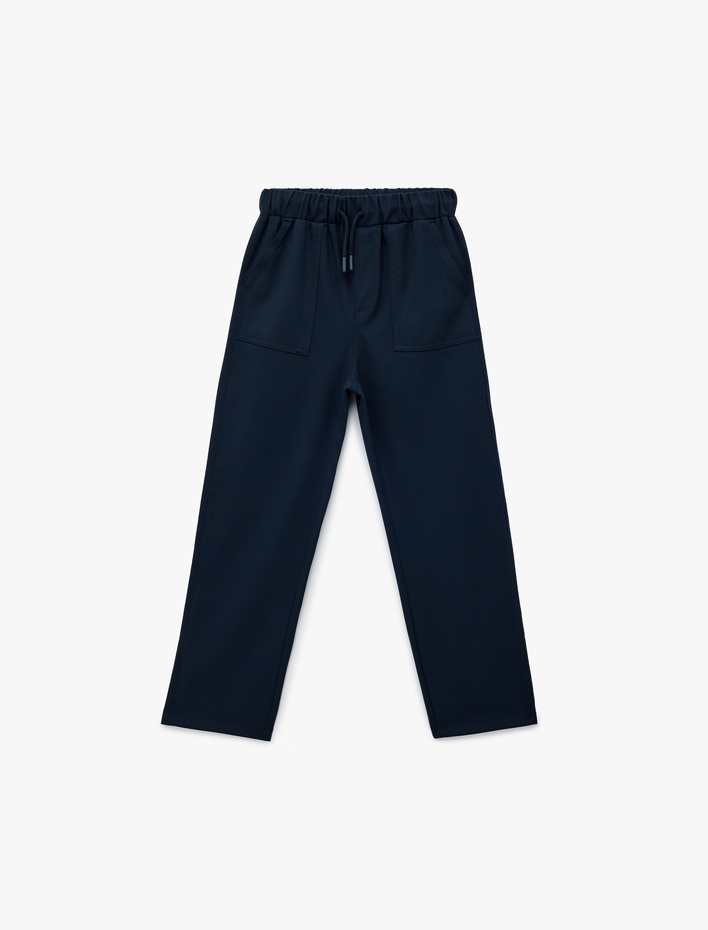 Erkek Çocuk Viskon Karışımlı Cep Detaylı Beli Bağcıklı Pantolon