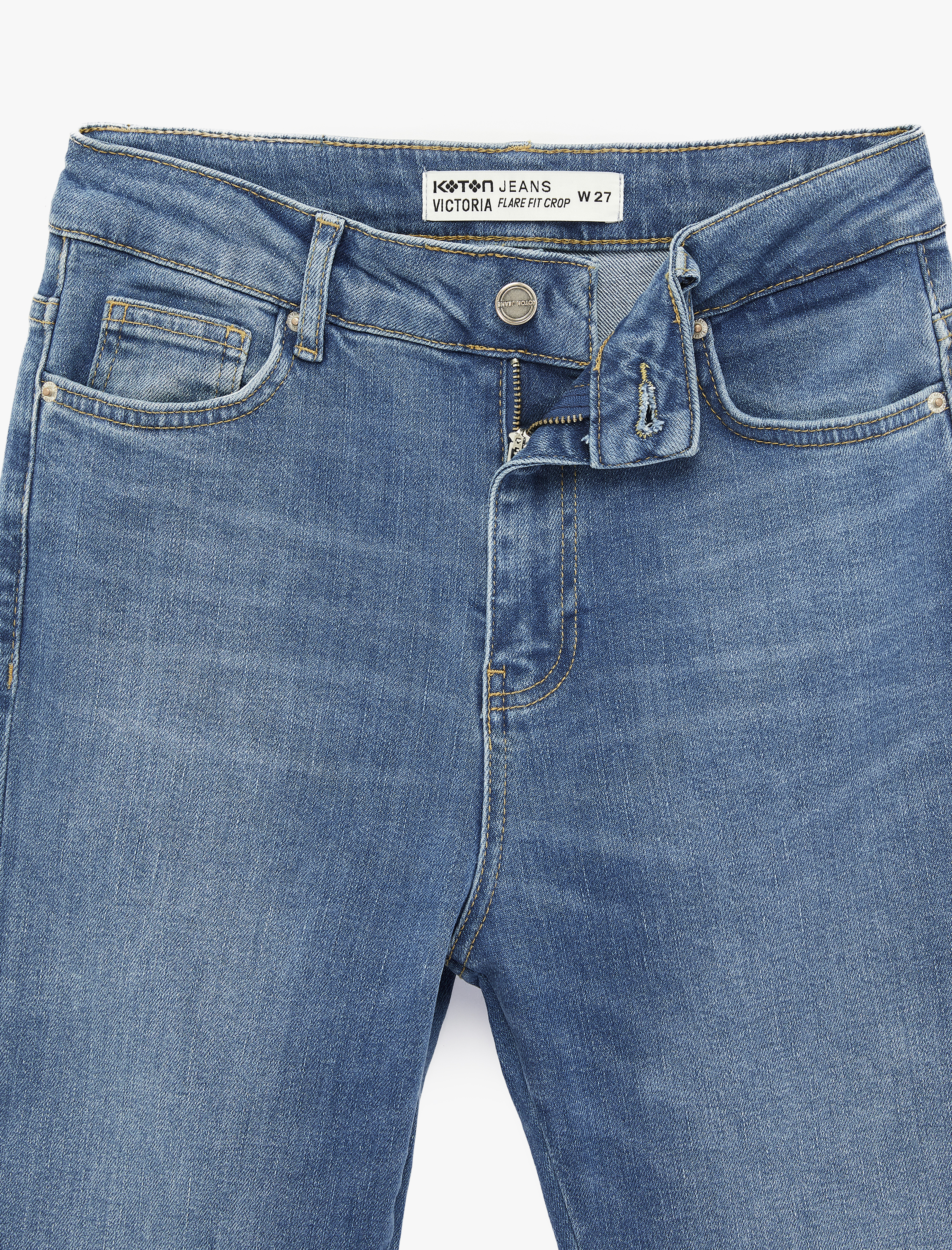   Normal Bel Dar Kesim Düğmeli Pamuklu İspanyol Paça Denim Pantolon - Flare Jeans