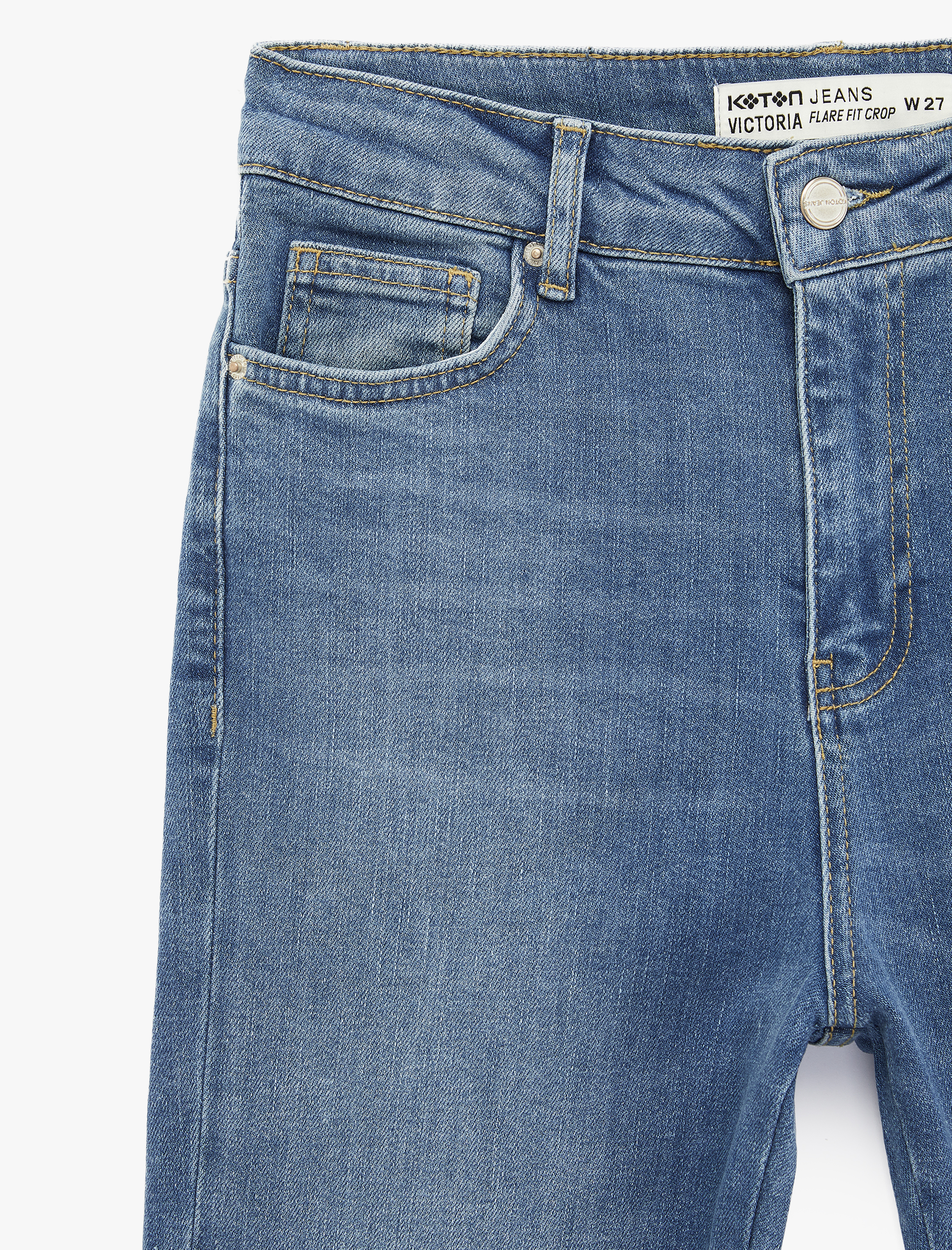   Normal Bel Dar Kesim Düğmeli Pamuklu İspanyol Paça Denim Pantolon - Flare Jeans