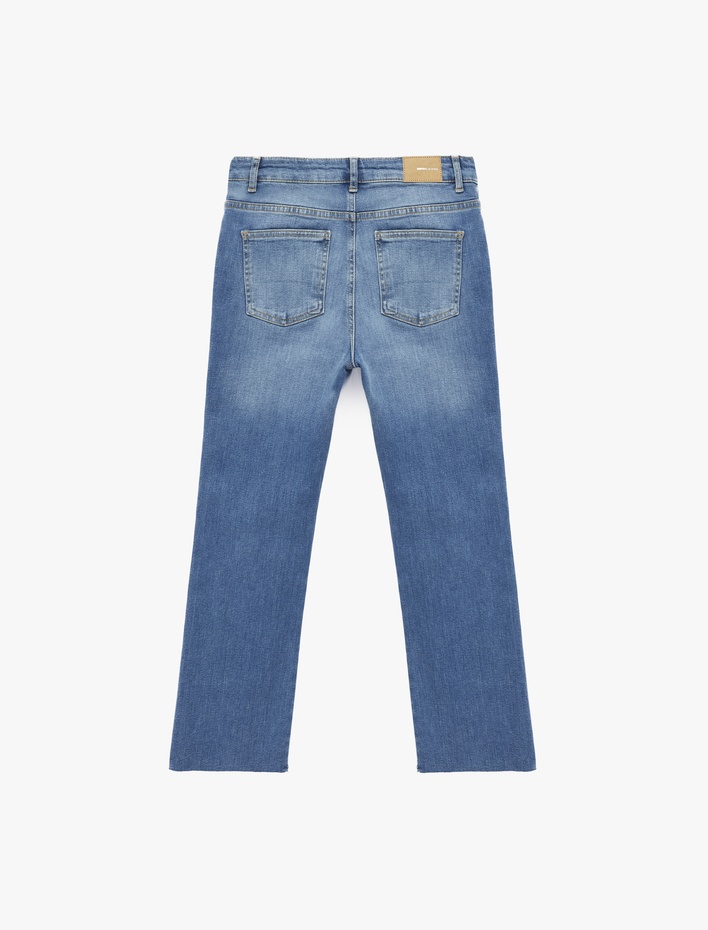  Normal Bel Dar Kesim Düğmeli Pamuklu İspanyol Paça Denim Pantolon - Flare Jeans